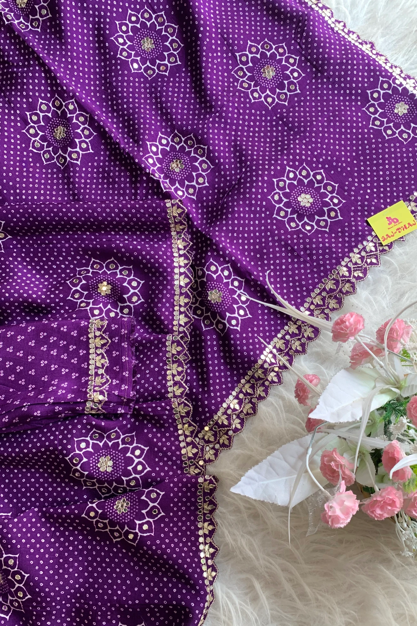Purple Bandhej Russian Silk Saree 5755 01