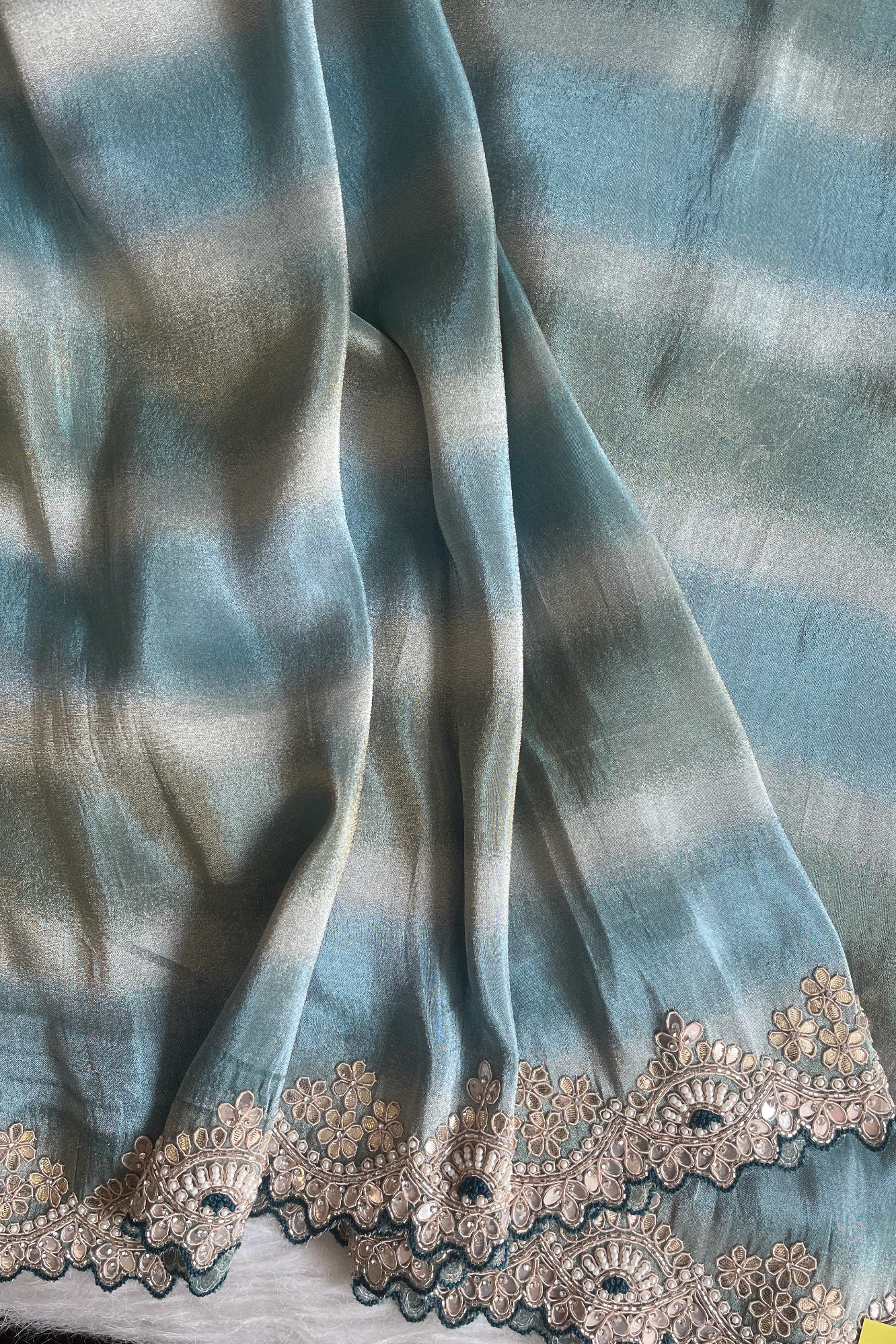 Sea Green Tissue Silk Saree with Embroidered Border 5518 08