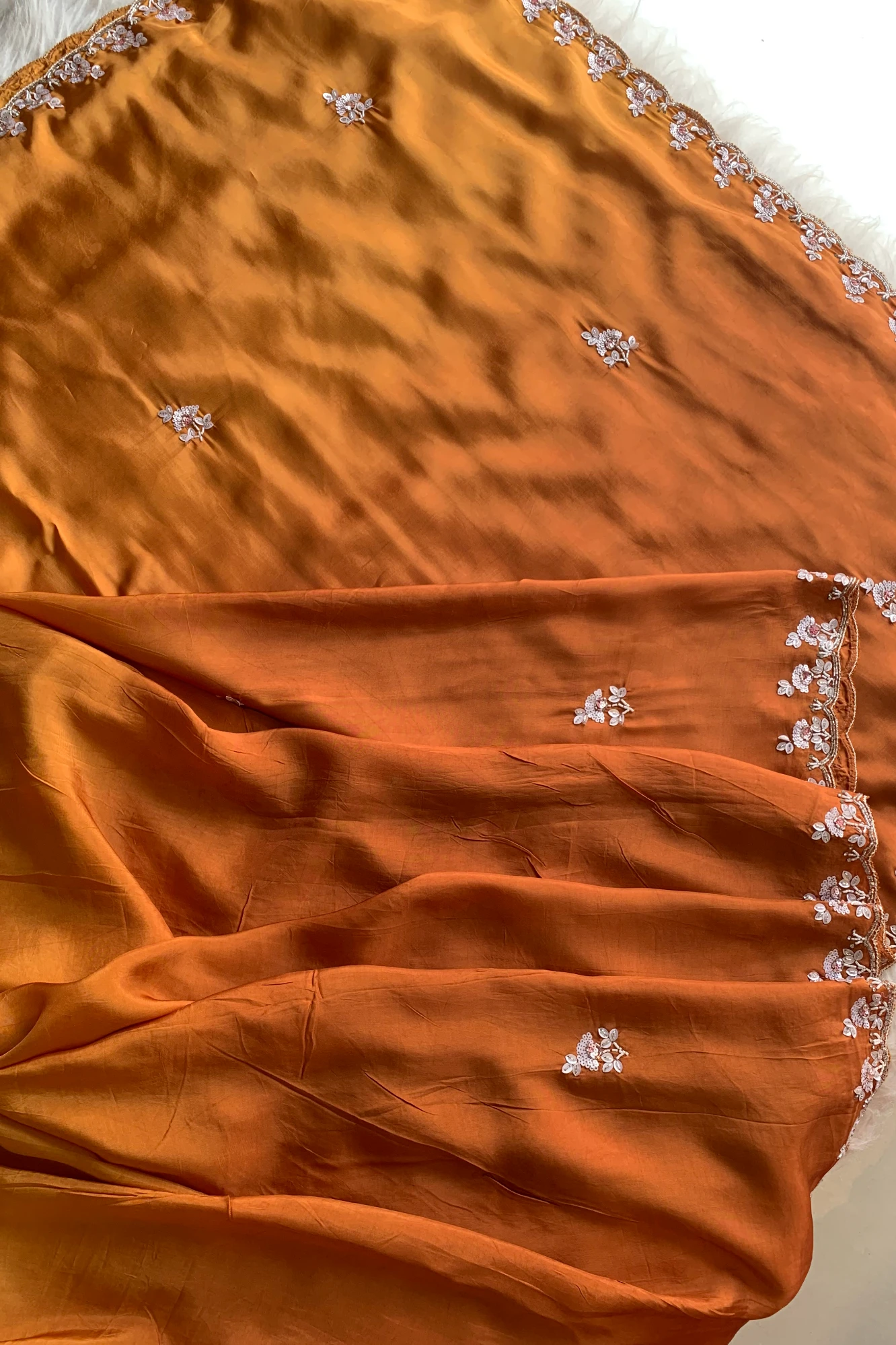 Rust Orange Ombre Habutai Silk Saree 5762 08