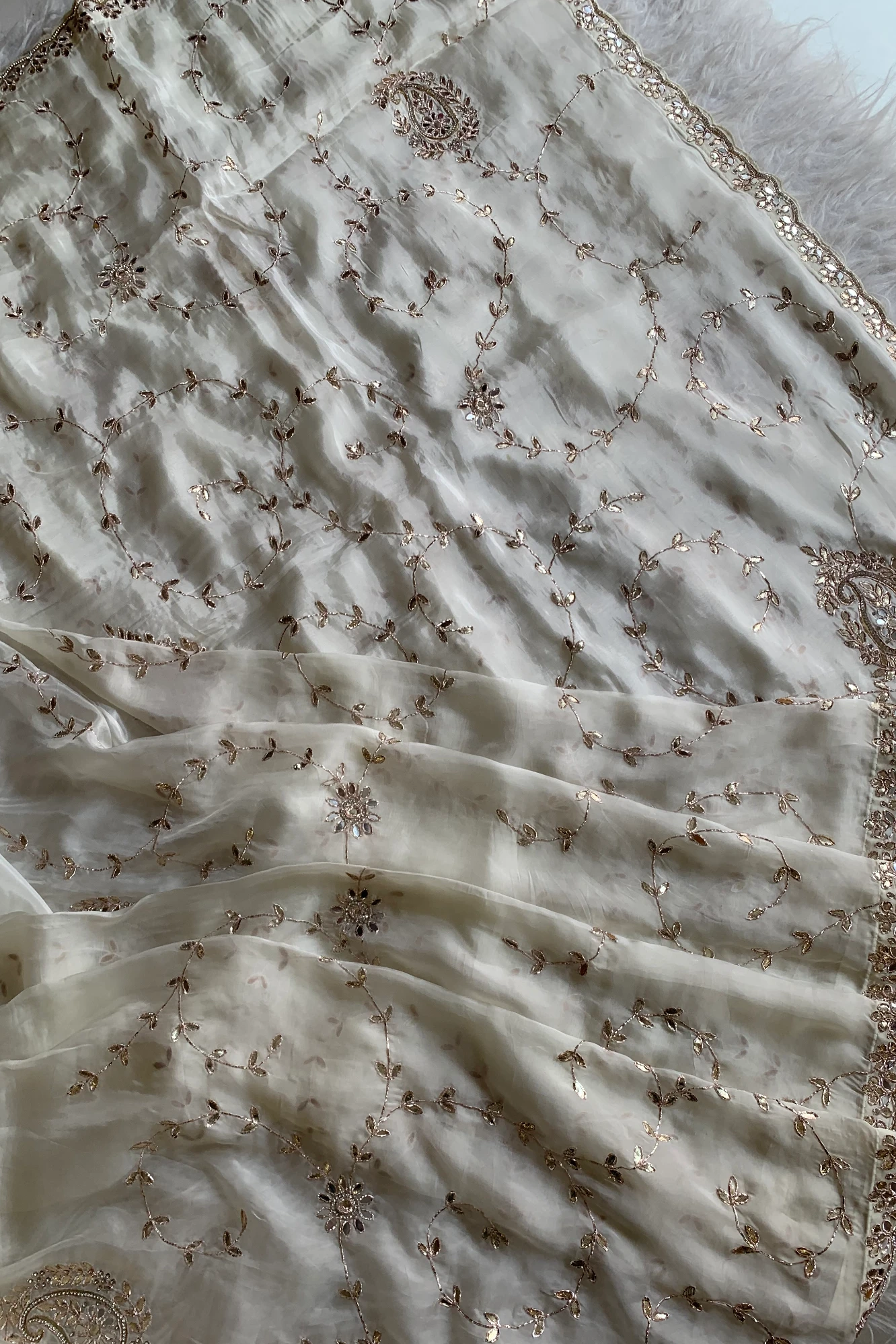 White Habutai Silk Saree 5143 13