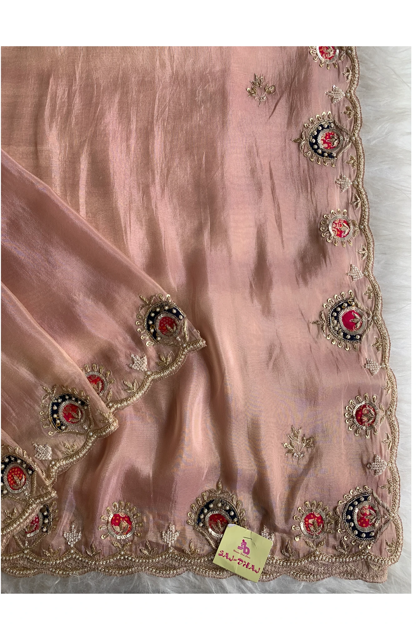 Peach Tissue Silk Saree 5142 02
