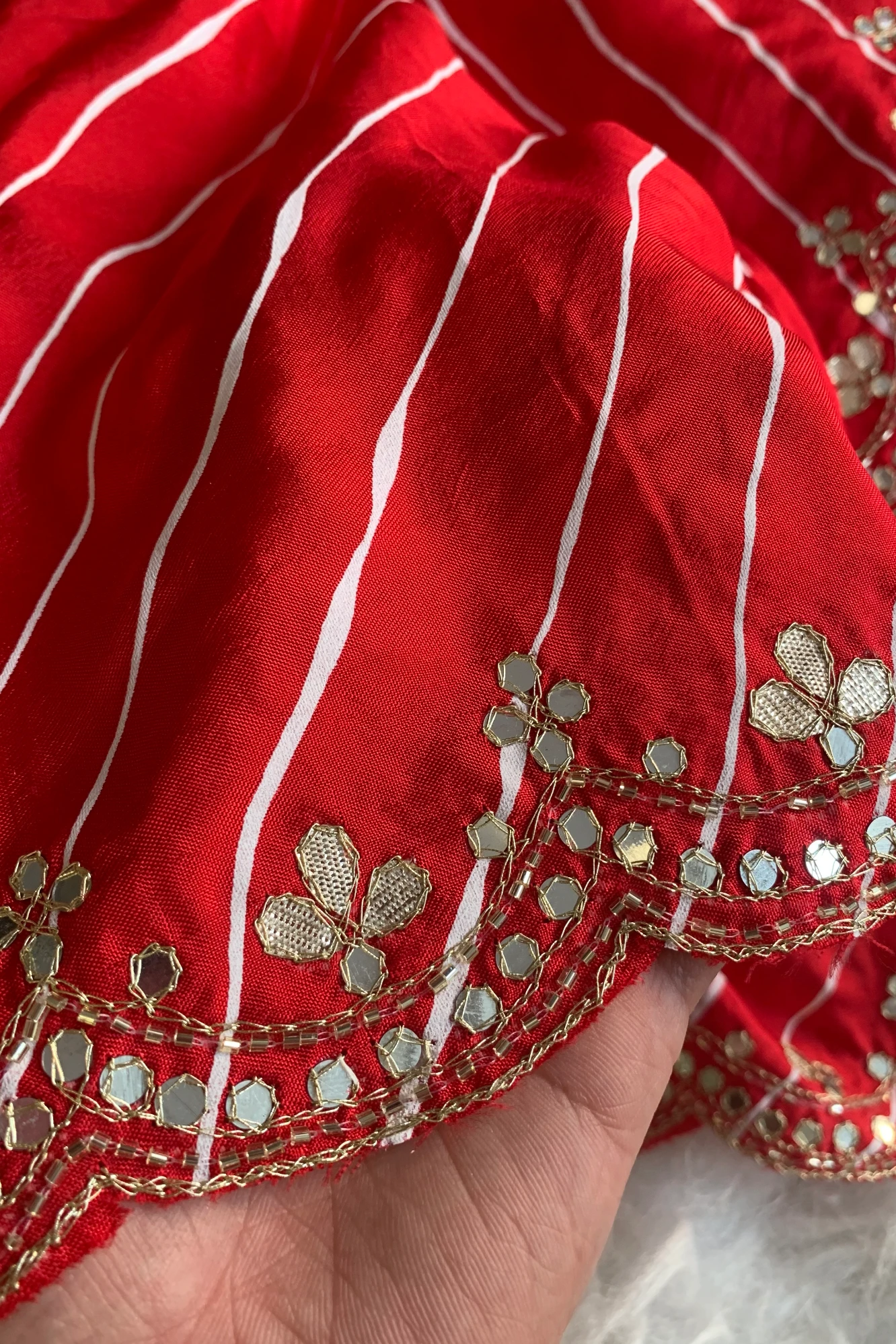 Red Leheriya Russian Silk Saree with Gota Patti 5846 06