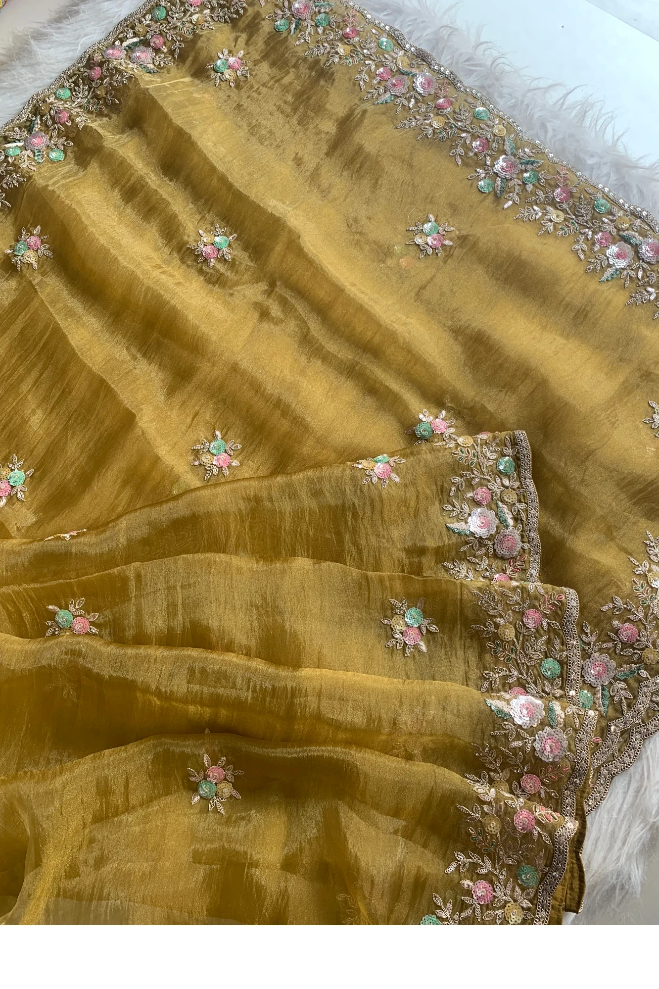 Mustard Yellow Tissue Organza Saree 5777 01