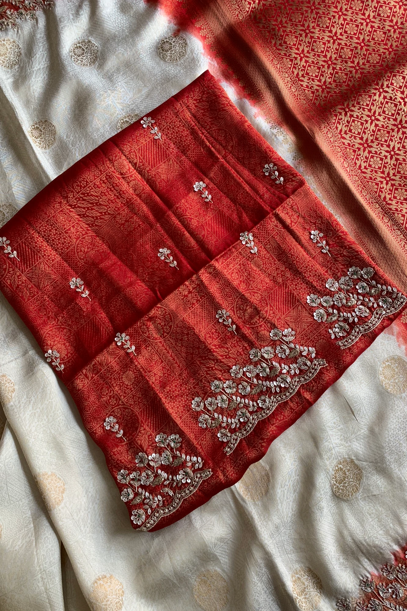 Ivory & Orange Banarasi Saree 5859 05
