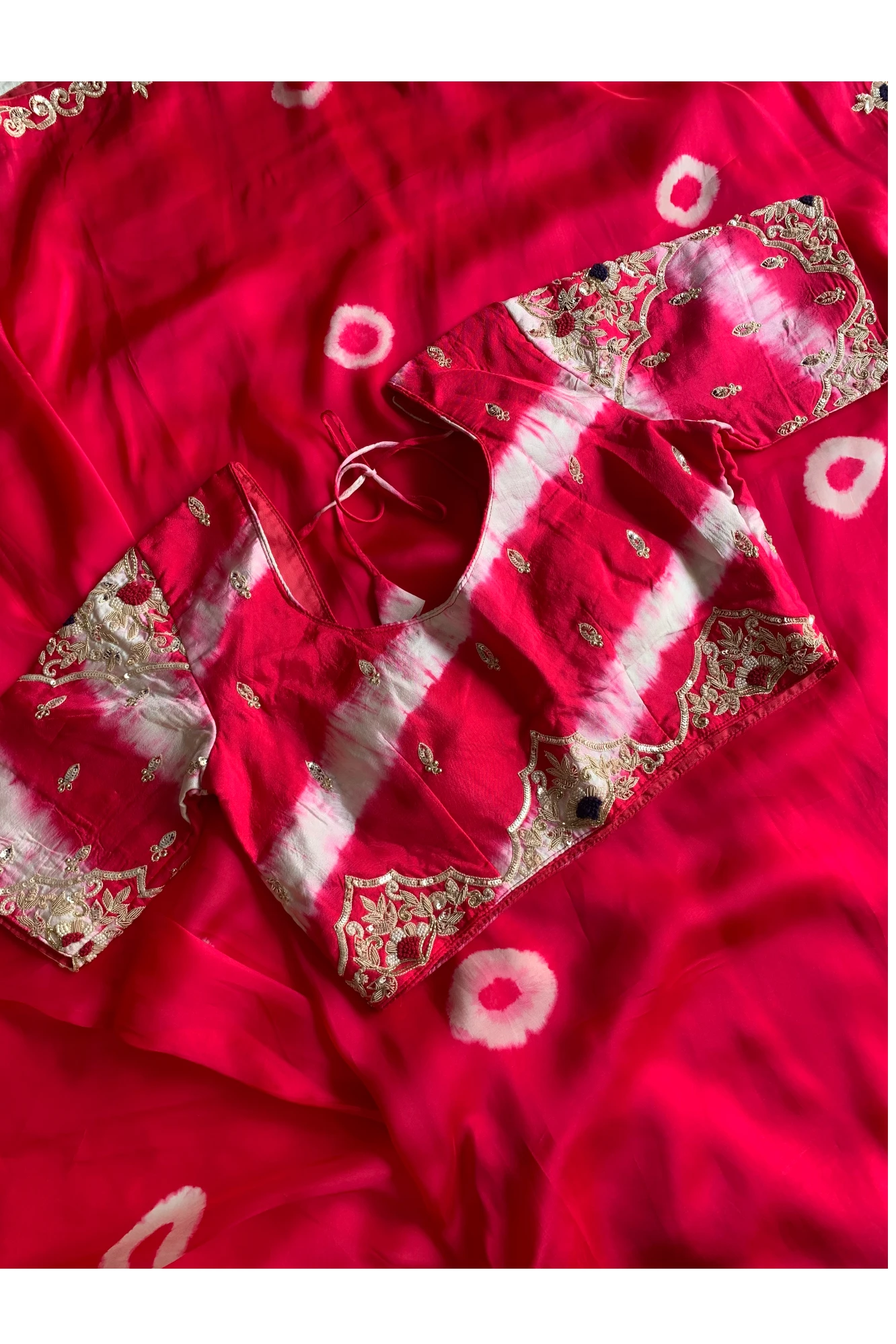 Rani Pink Habutai Silk Saree with Tie&Dye Design 5650 09
