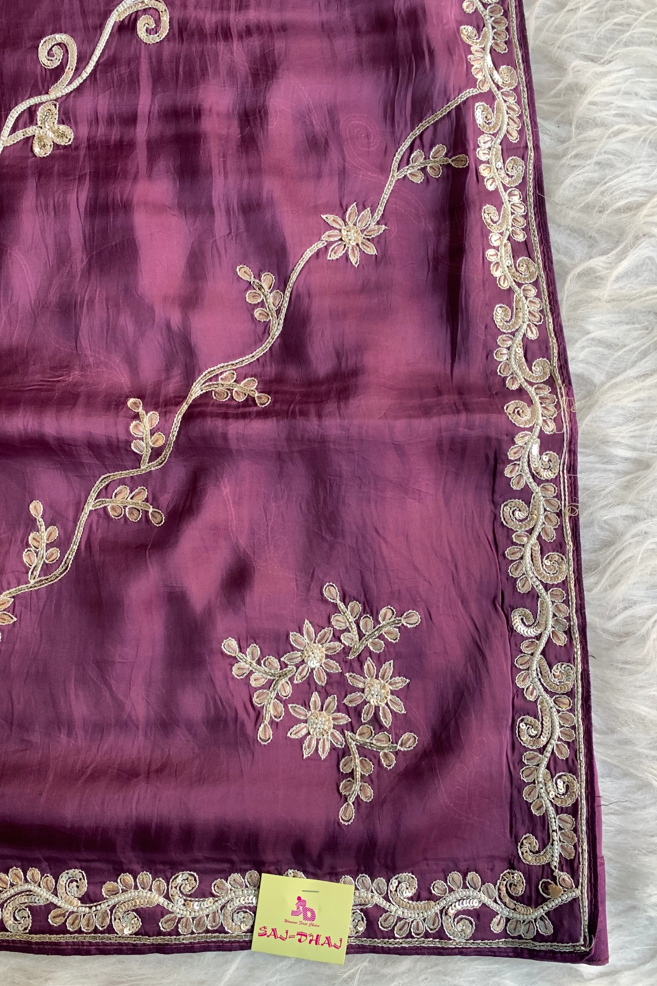Purple Habutai Silk Saree 4609 06