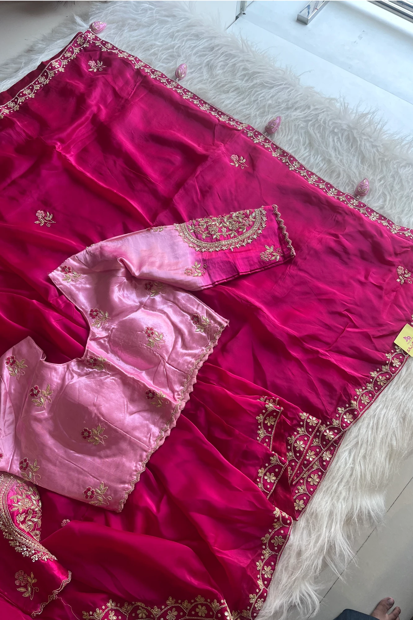 Rani Pink Habutai Silk Saree With Designer Blouse 5651 22
