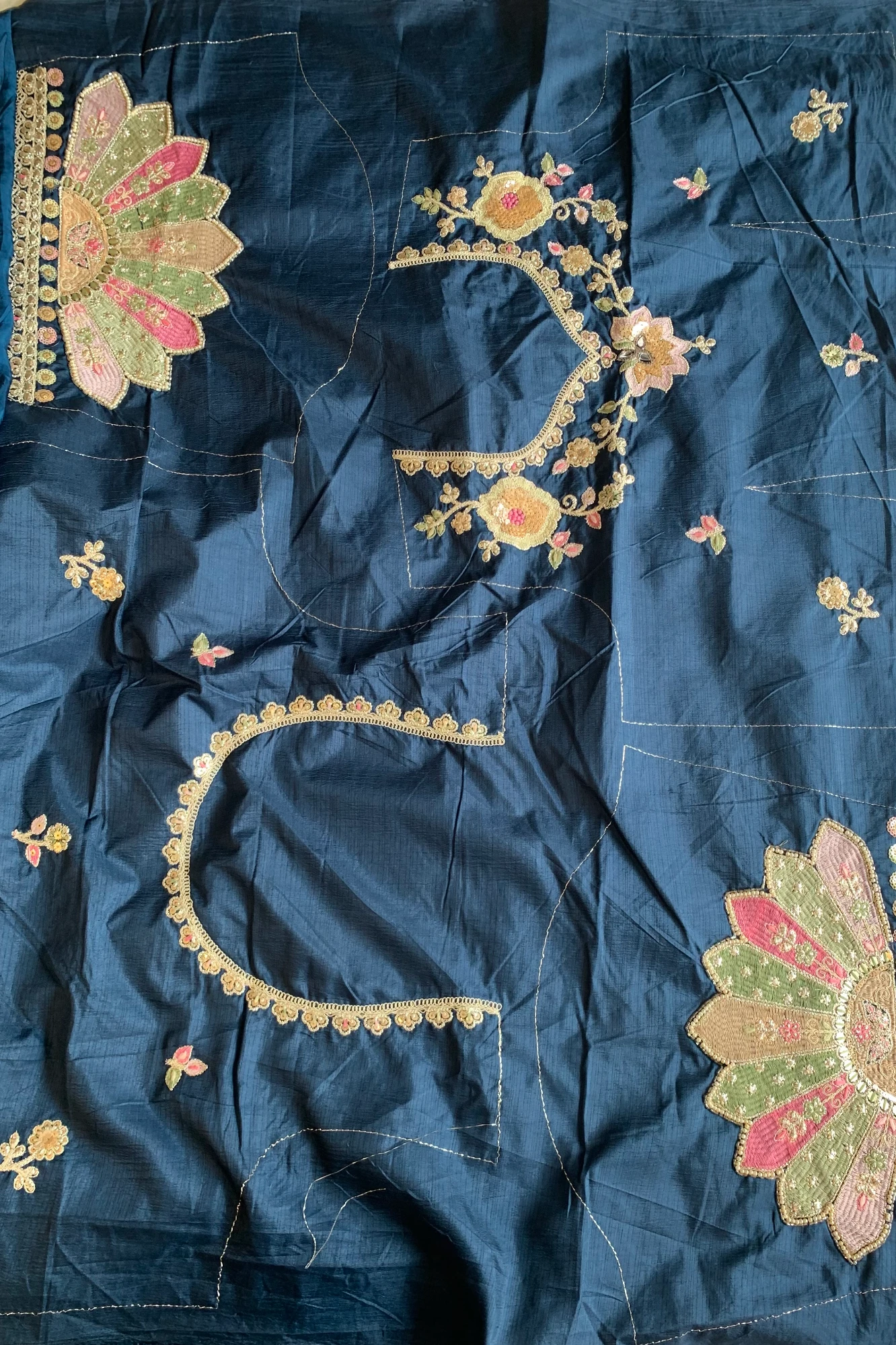 Peacock Blue Saree with Multicolour Embroidery 5786 01