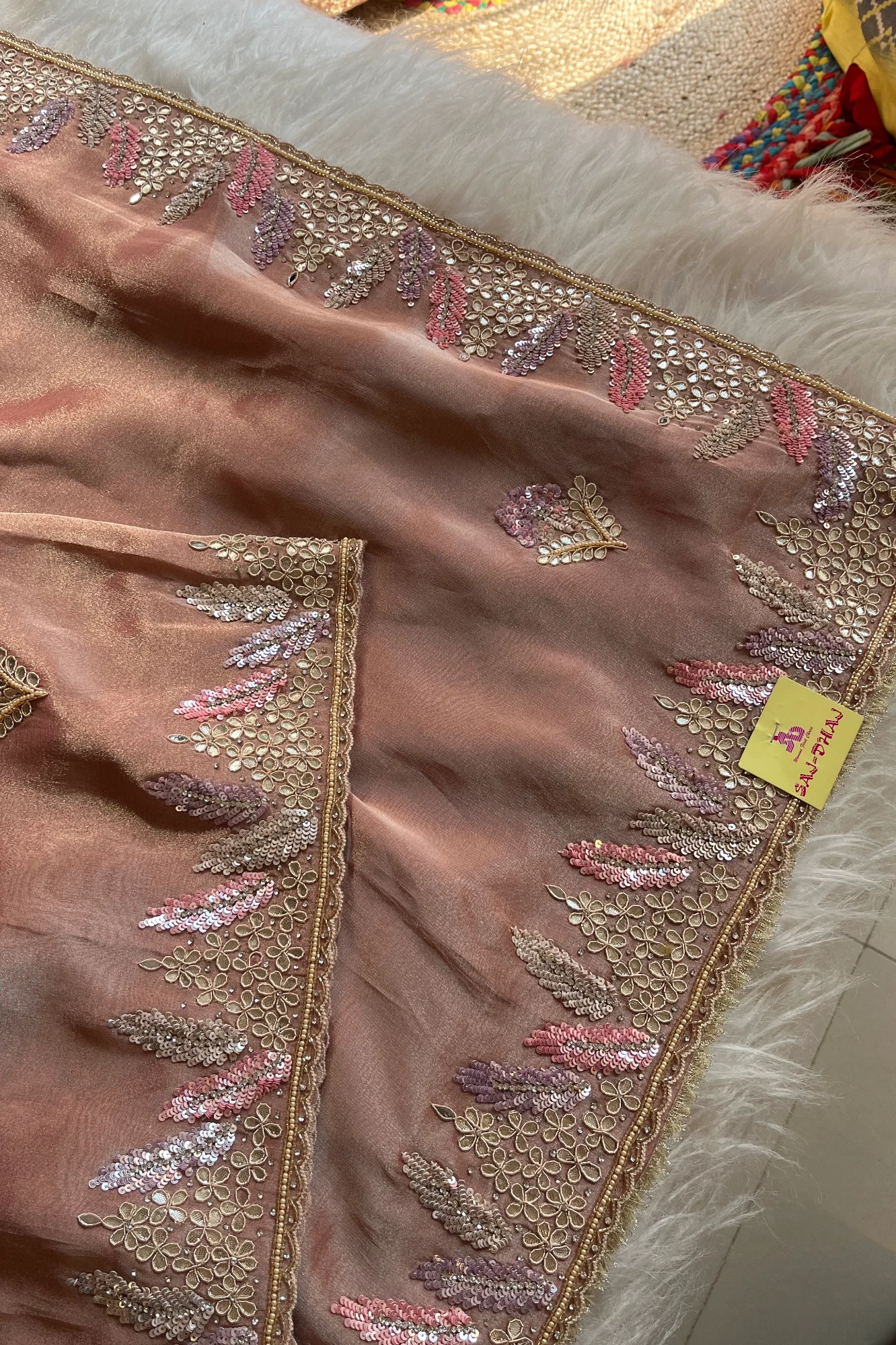 Rose Gold Designer Tissue Saree 5518 11