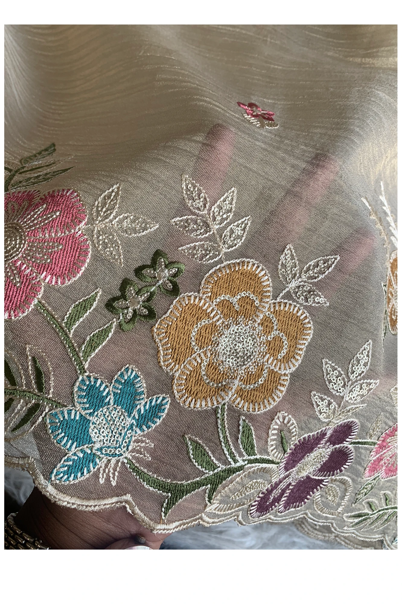Cream Crush Tissue Organza Floral Saree 5773 04