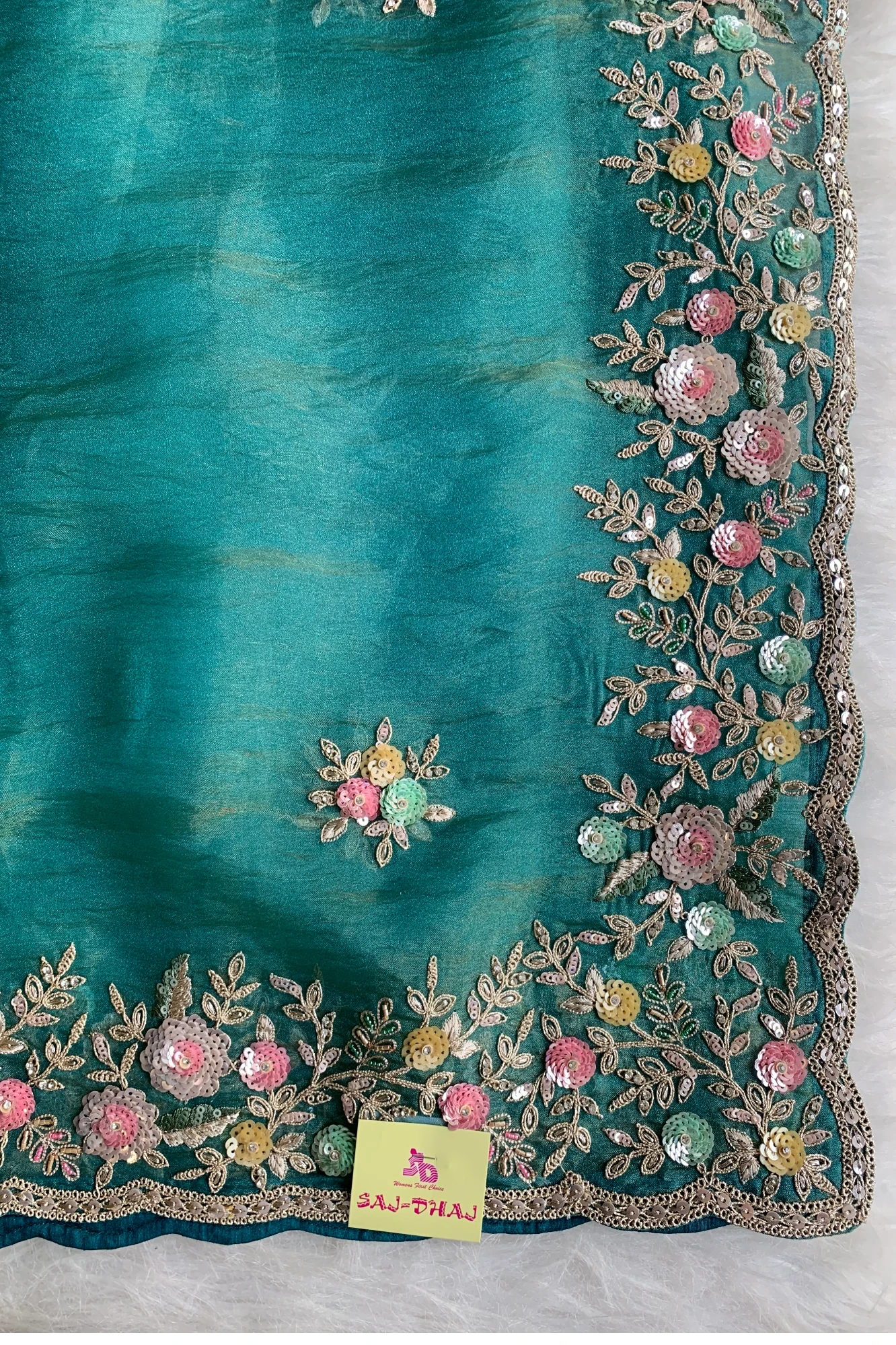 Blue Floral Tissue Organza Saree 5777 01