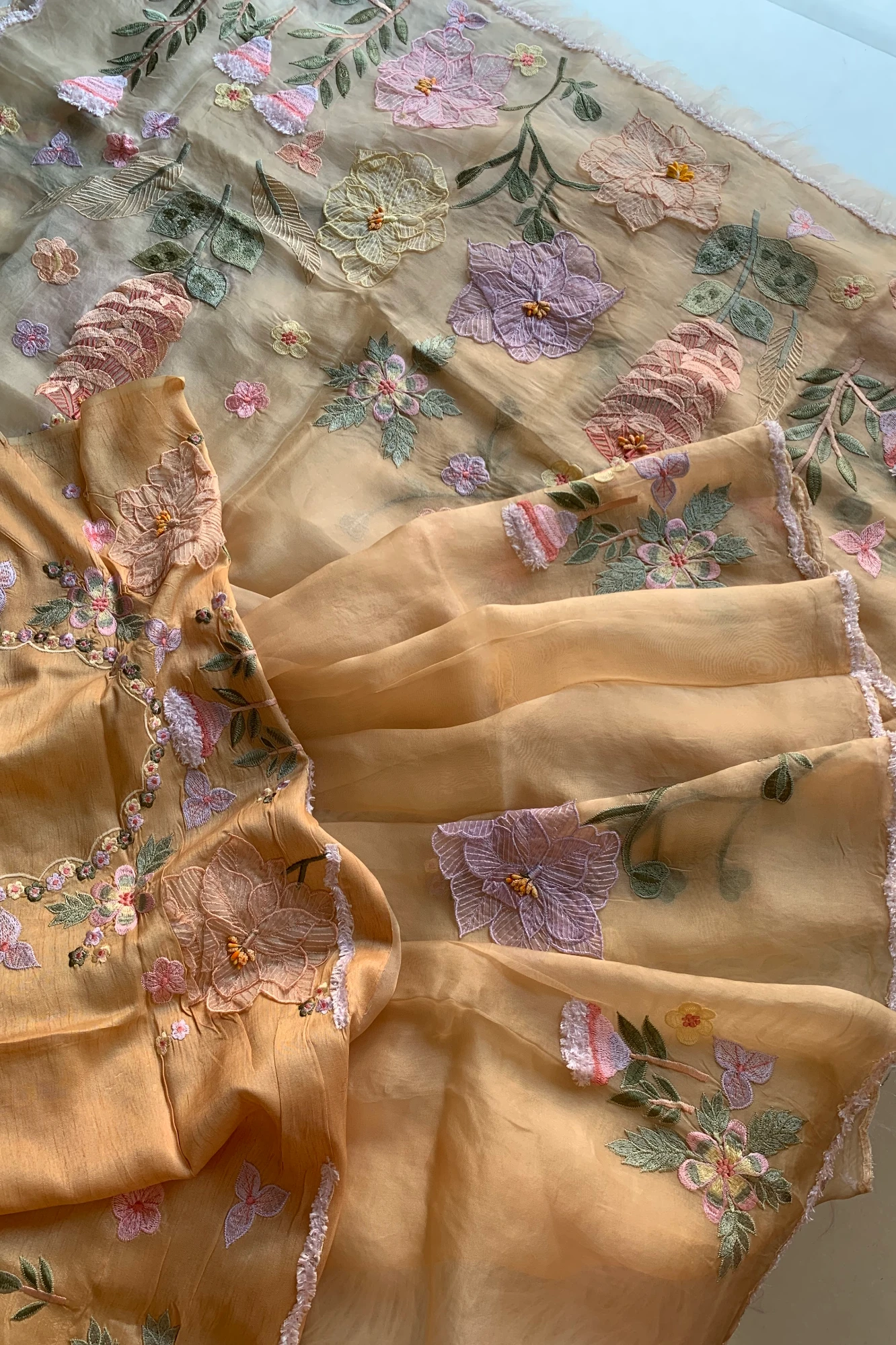 Yellow Floral Appliqué Organza Saree 5853 01