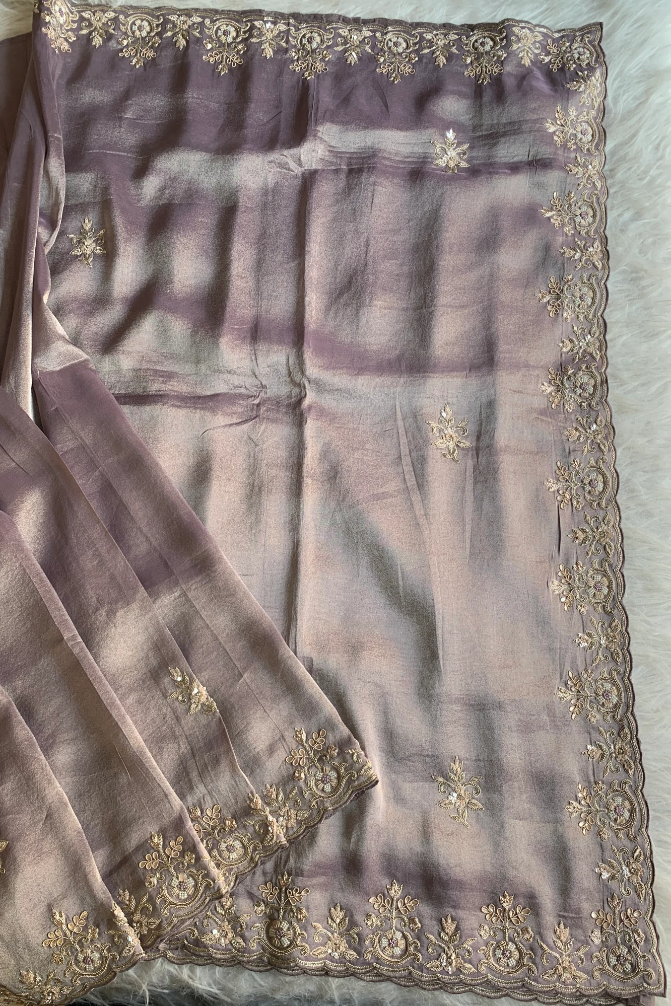 Lilac Aari Embellished Tissue Saree 5760 01