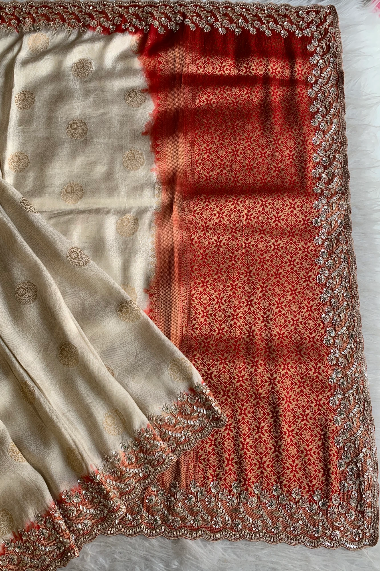 Ivory & Orange Banarasi Saree 5859 05