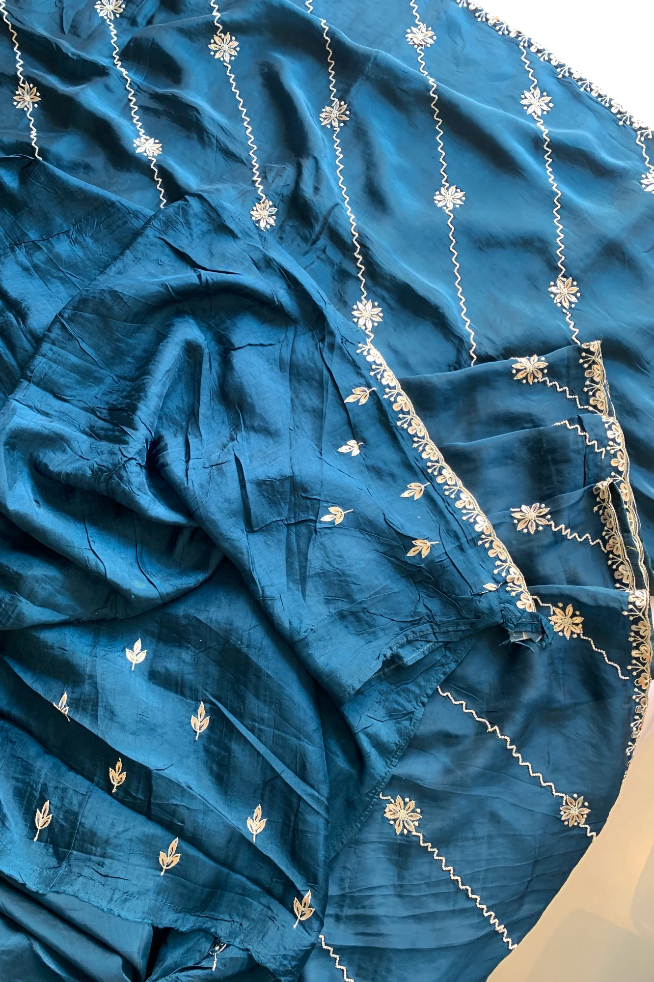 Peacock Blue Habutai Silk Saree 5659 11