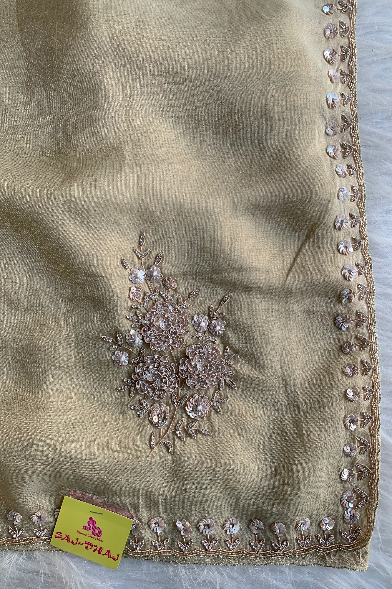 Butter Color Embellished Organza Saree 5755 15