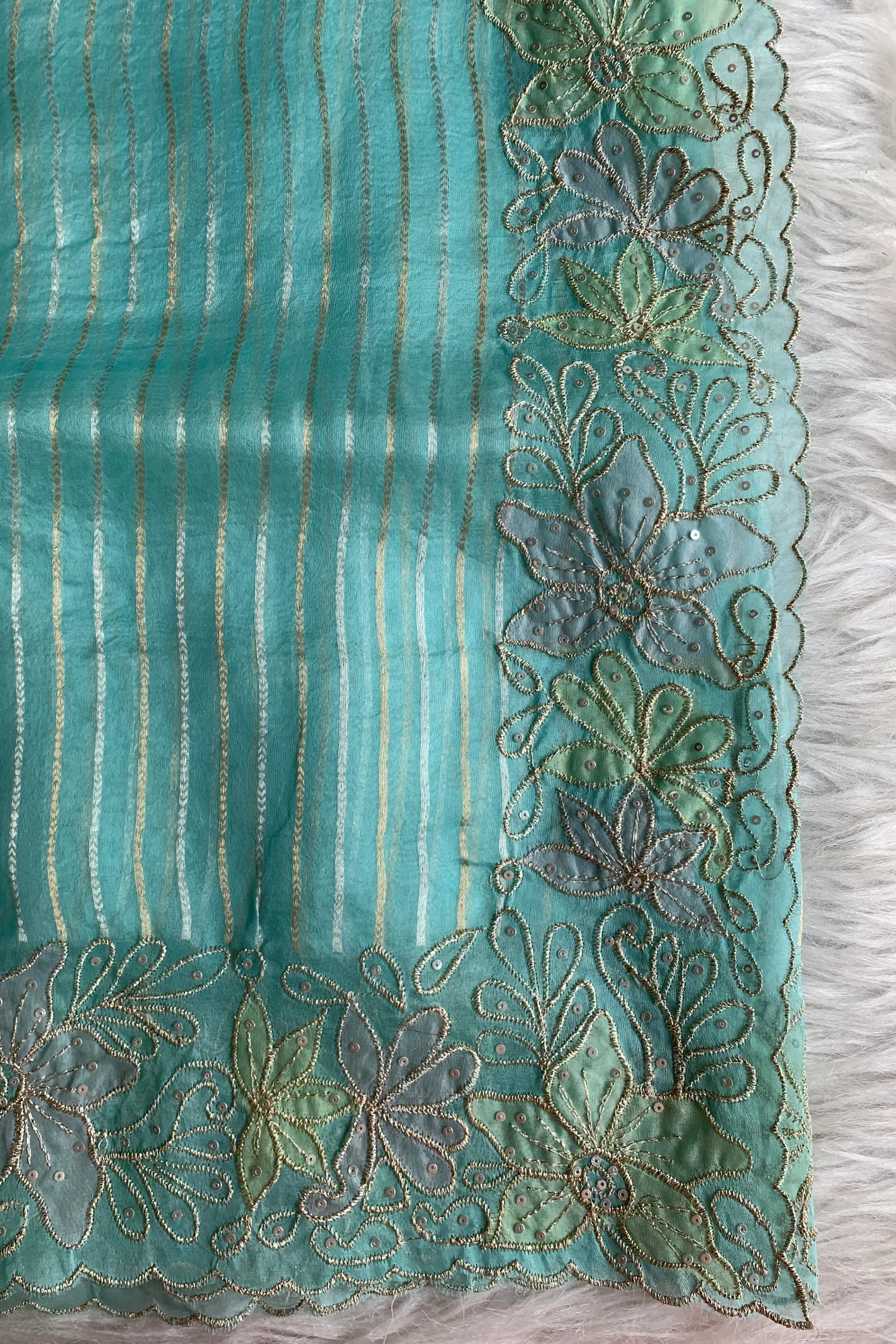 Sea Blue Applique Embellished Silk Organza Saree 5844 12