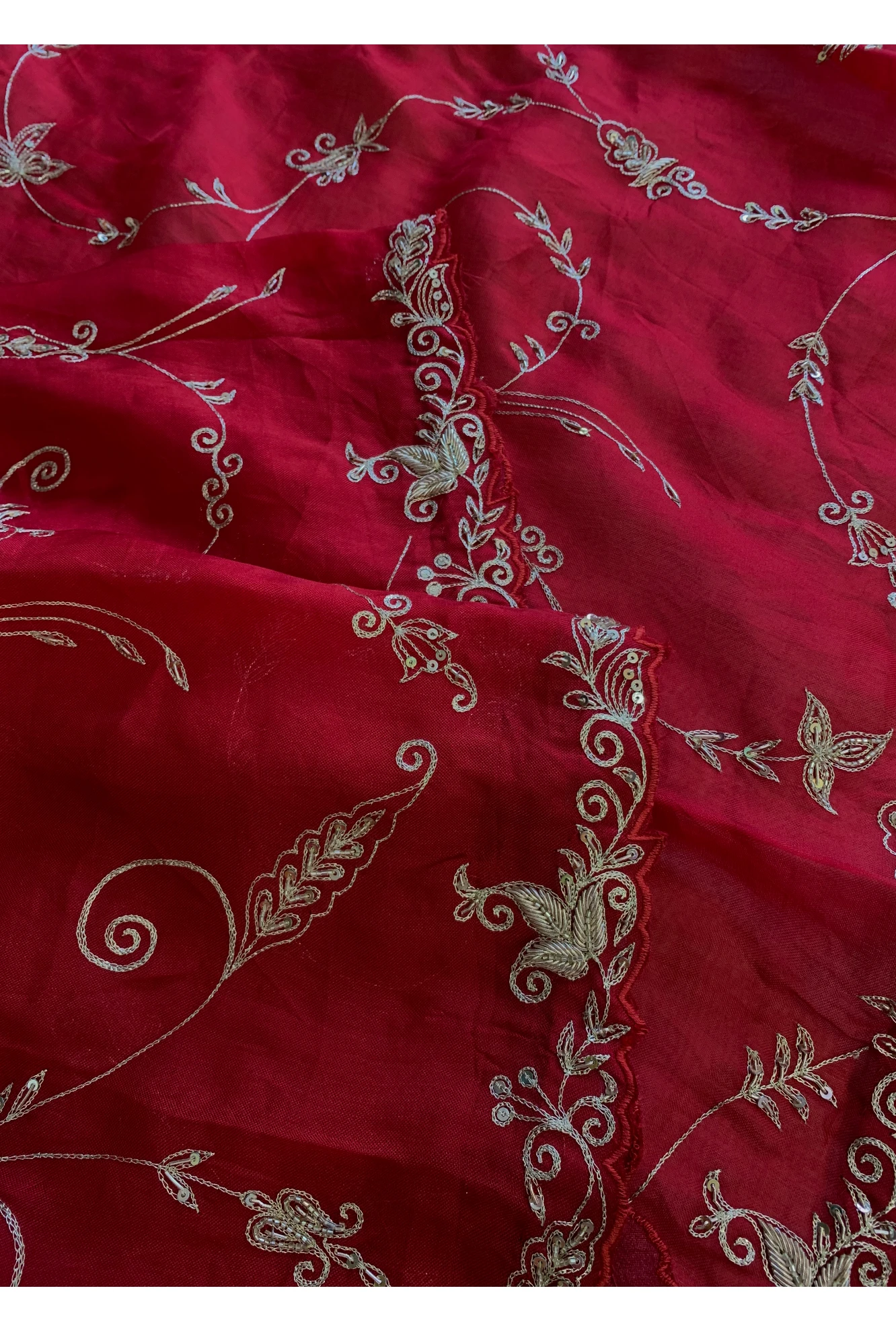 Red Kora Silk Jaal Saree 5831 01