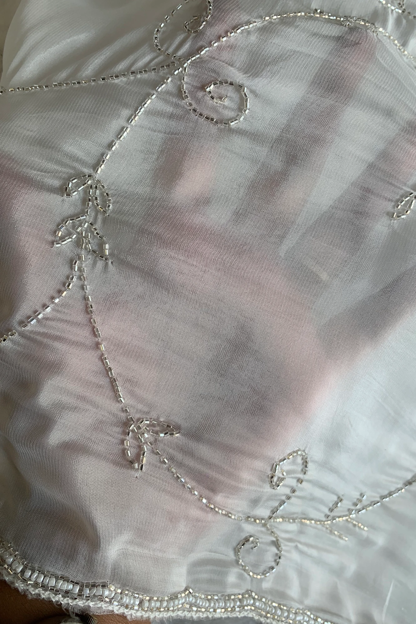 White Embellished Habutai Silk Saree 5365 12