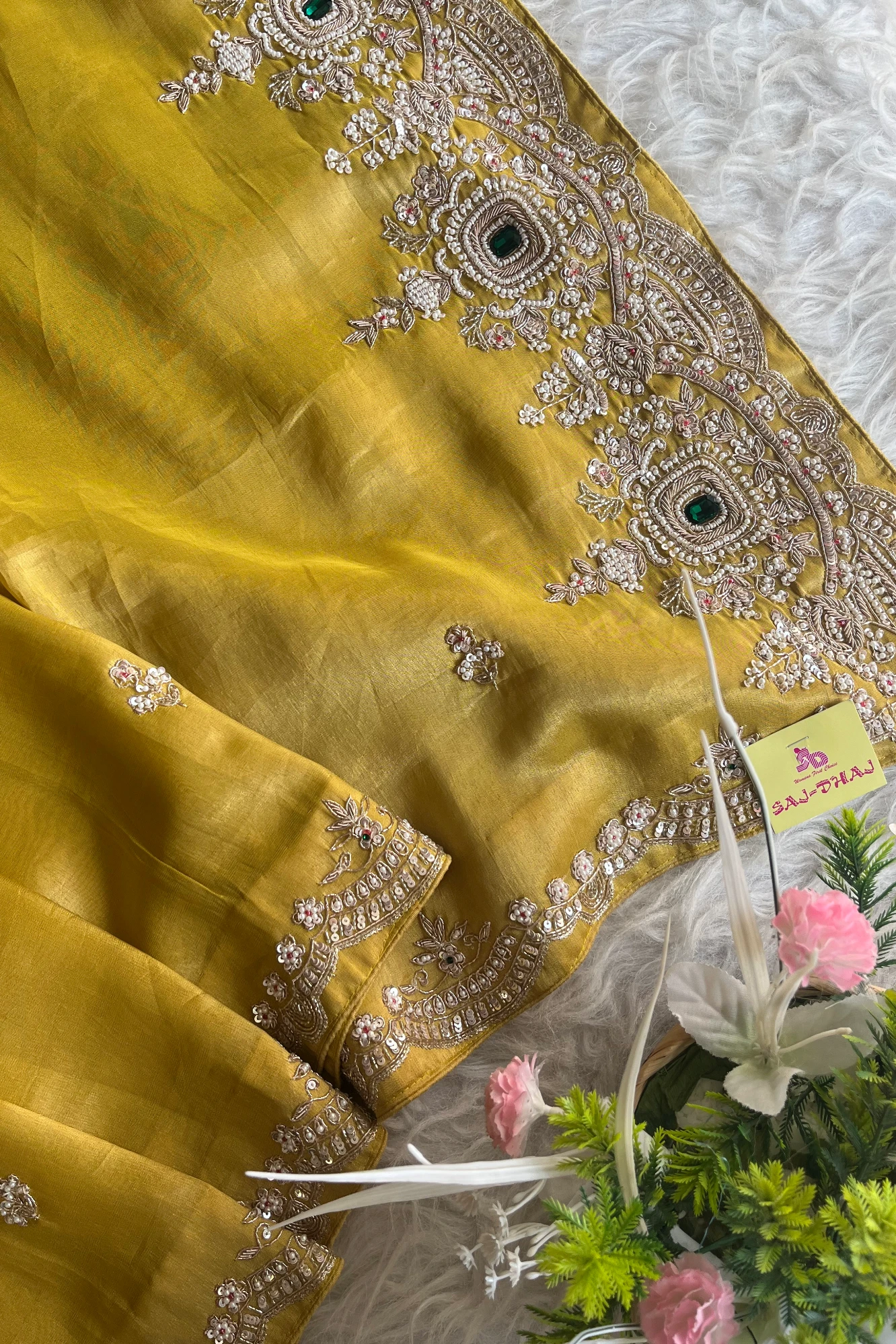 Mustard Tissue Organza Saree with Heavy Pallu 5650 14