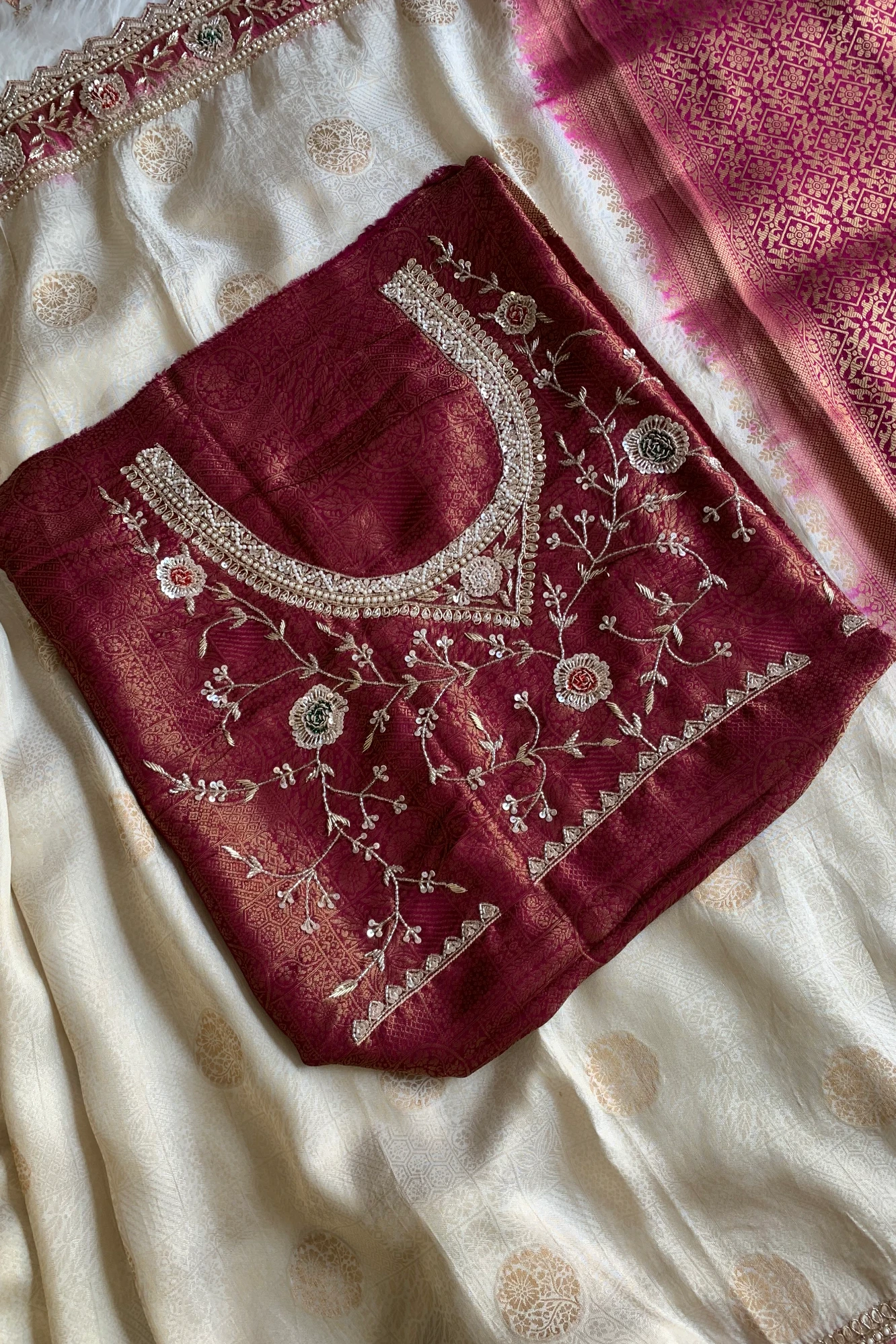 Ivory & Pink Banarasi Saree 5659 05