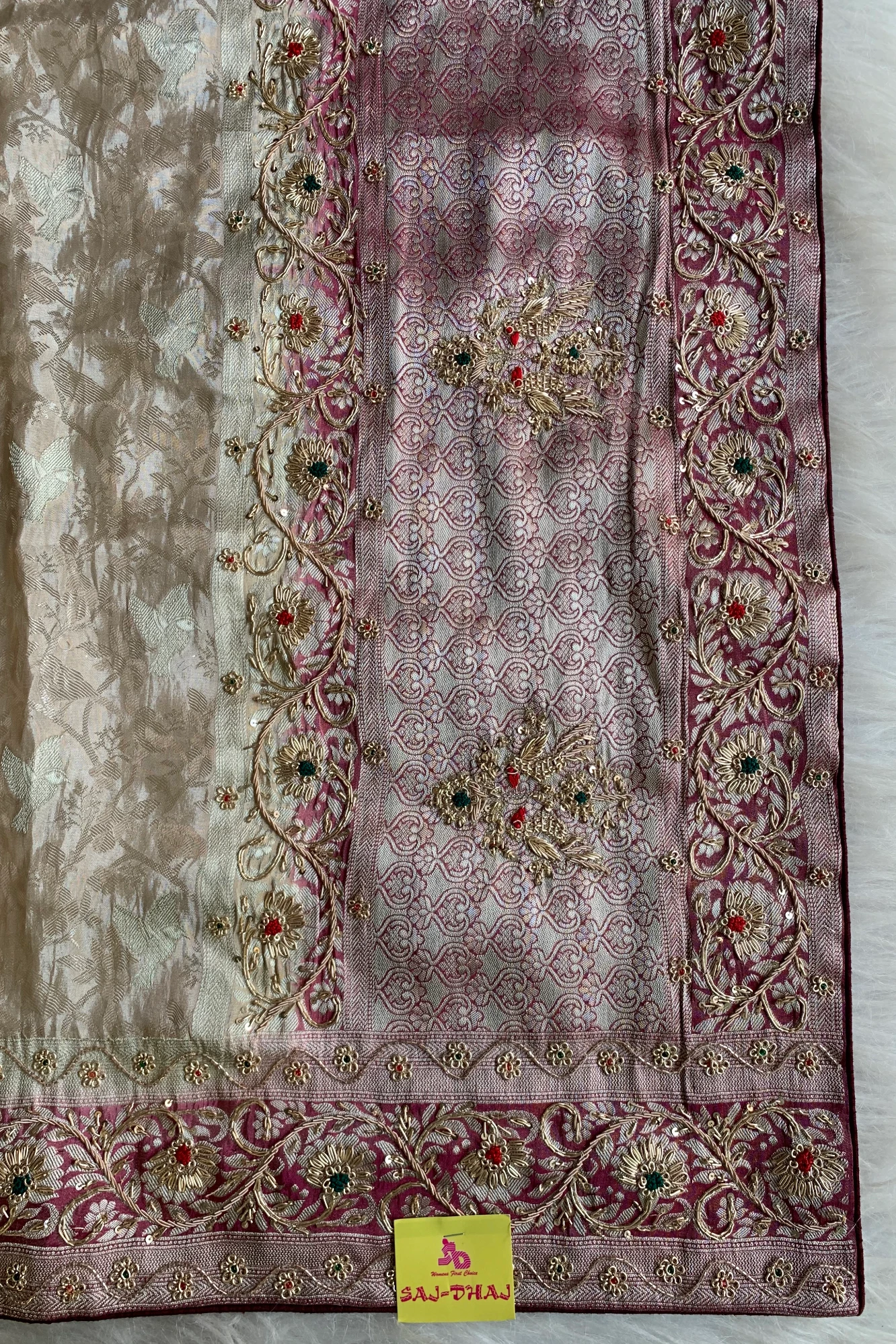 Ivory & Maroon Banarasi Saree 5751 15