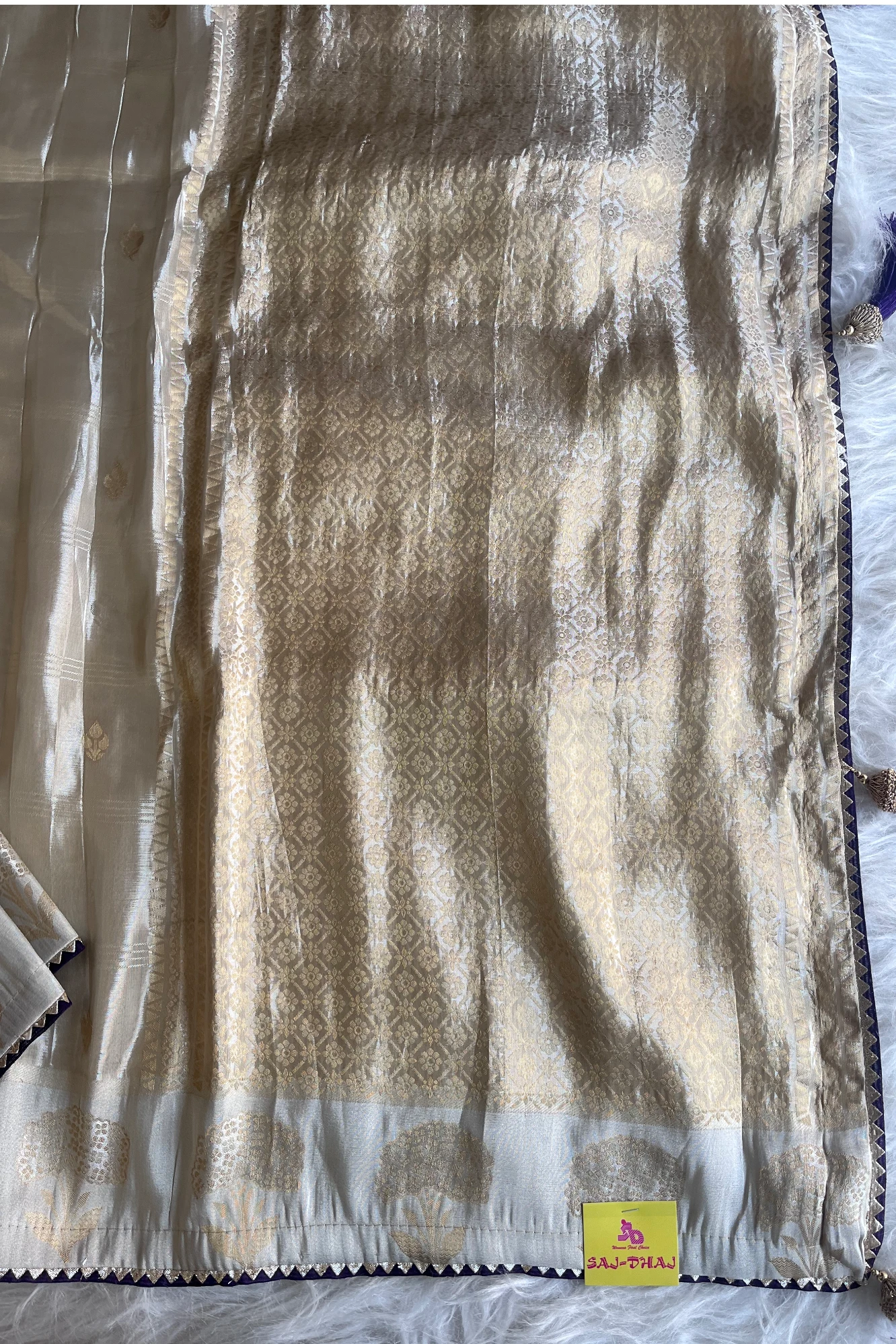 Ivory Banarasi Saree with Purple Jamawar Blouse