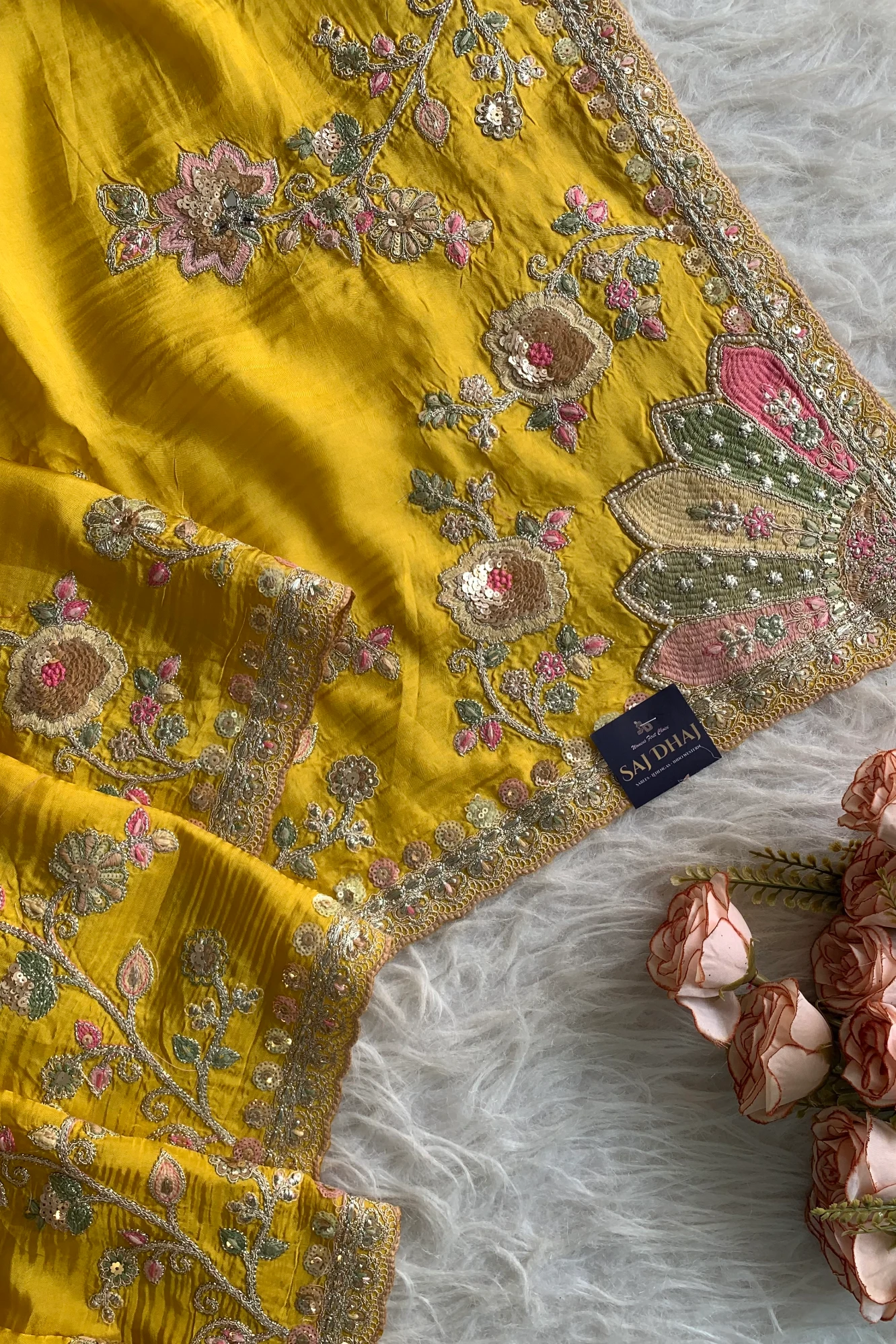 Yellow Saree with Multicolour Embroidery 5786 01