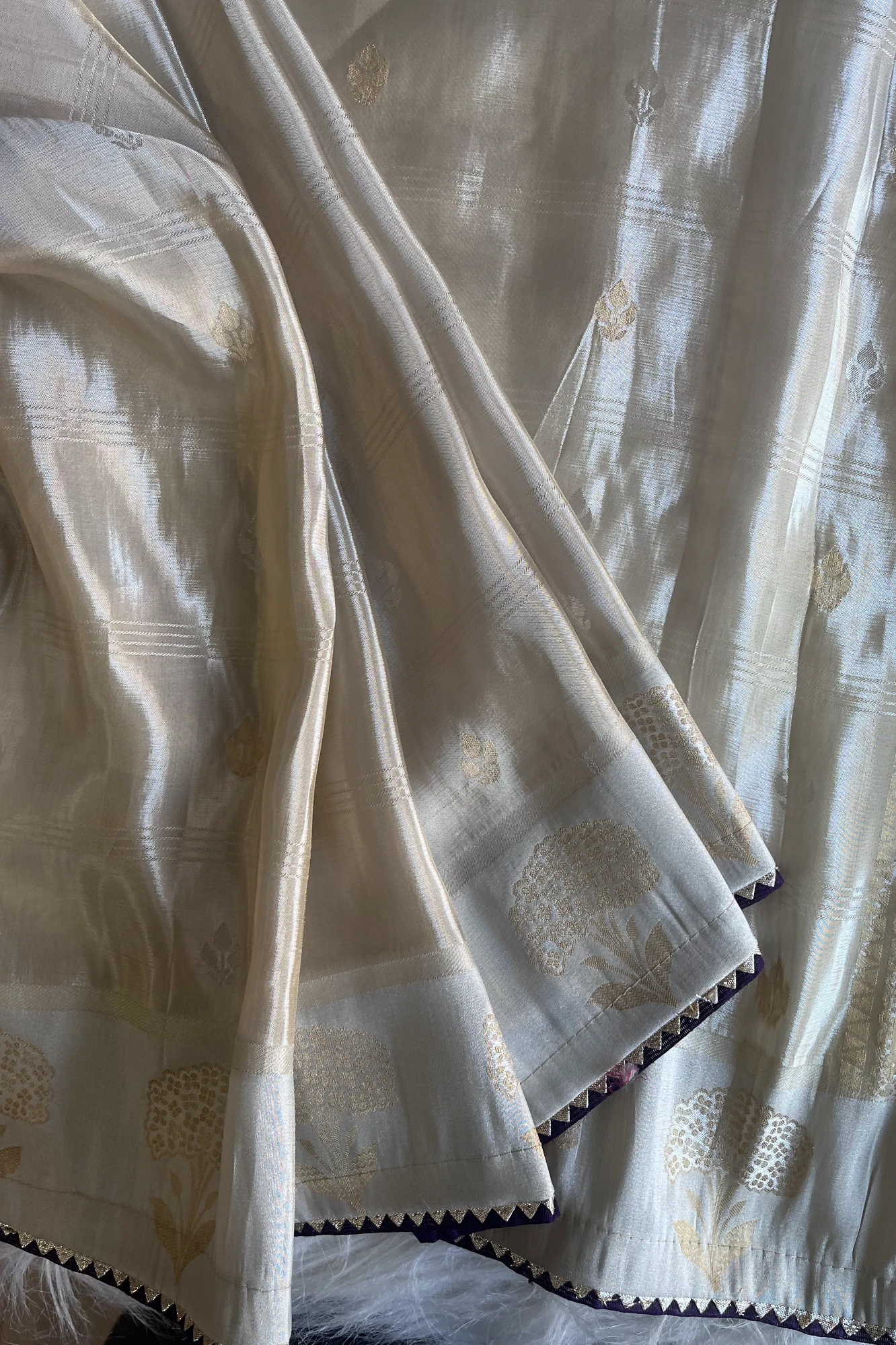 Ivory Banarasi Saree with Purple Jamawar Blouse