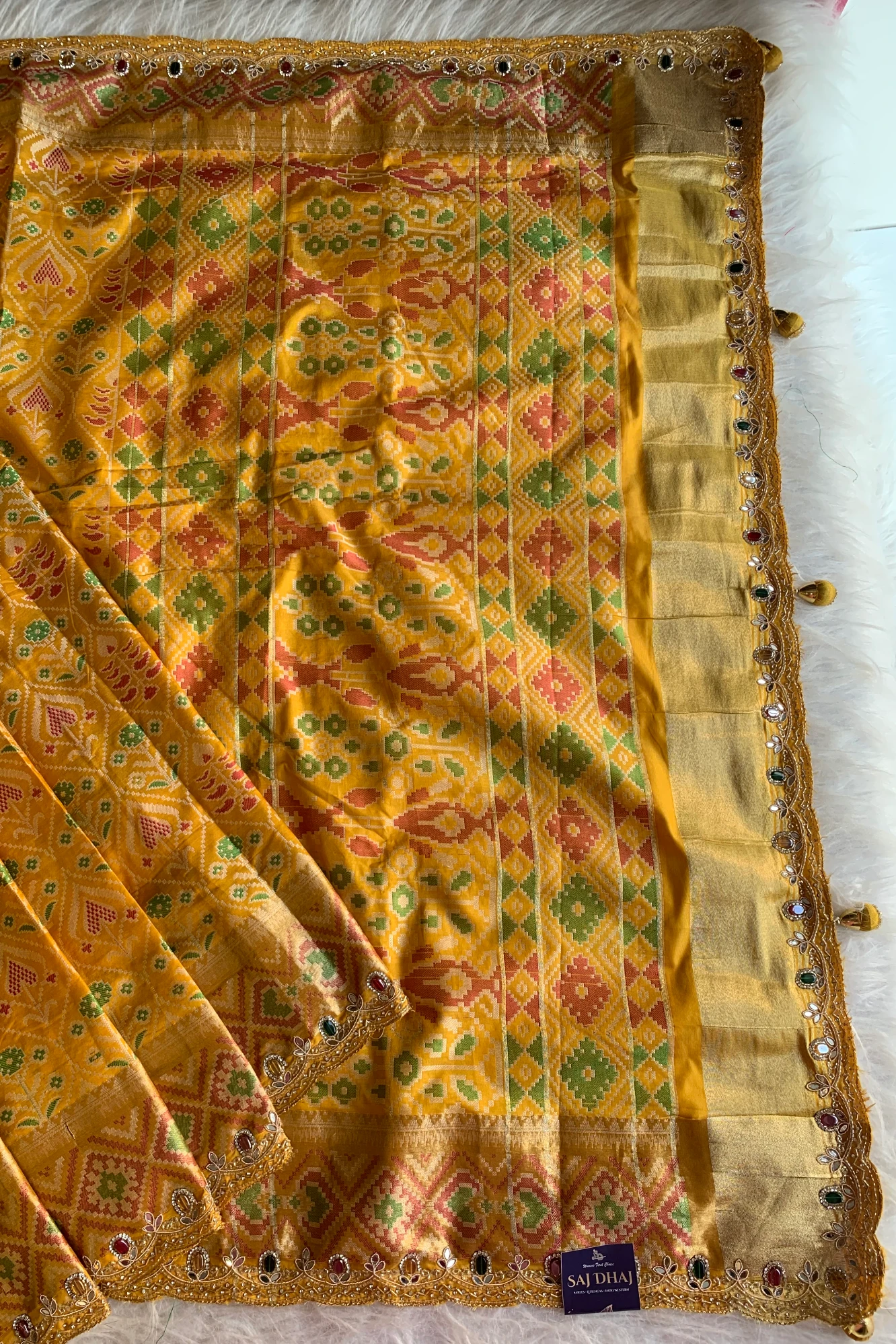 Yellow Patola Jewel Work Banarasi Saree 5862 02
