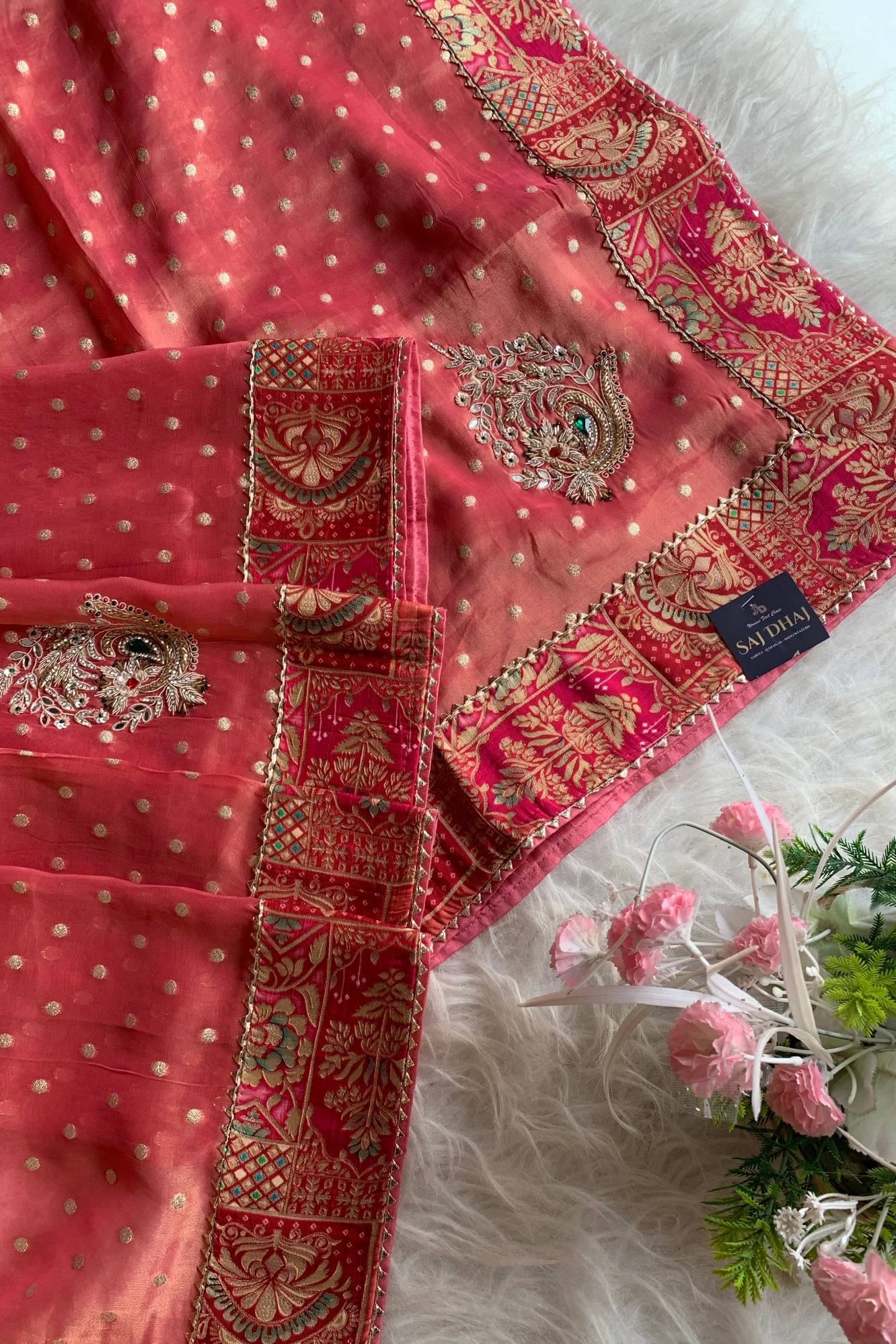 Blush Pink Jamawar Border Tissue Saree 5763 08