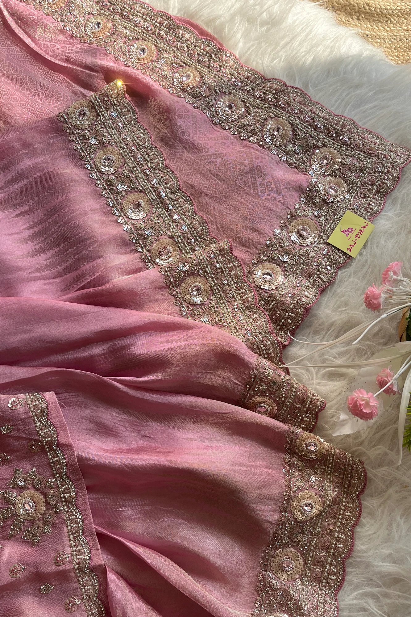 Baby Pink Banarasi Saree with Intricate Work 5662 03