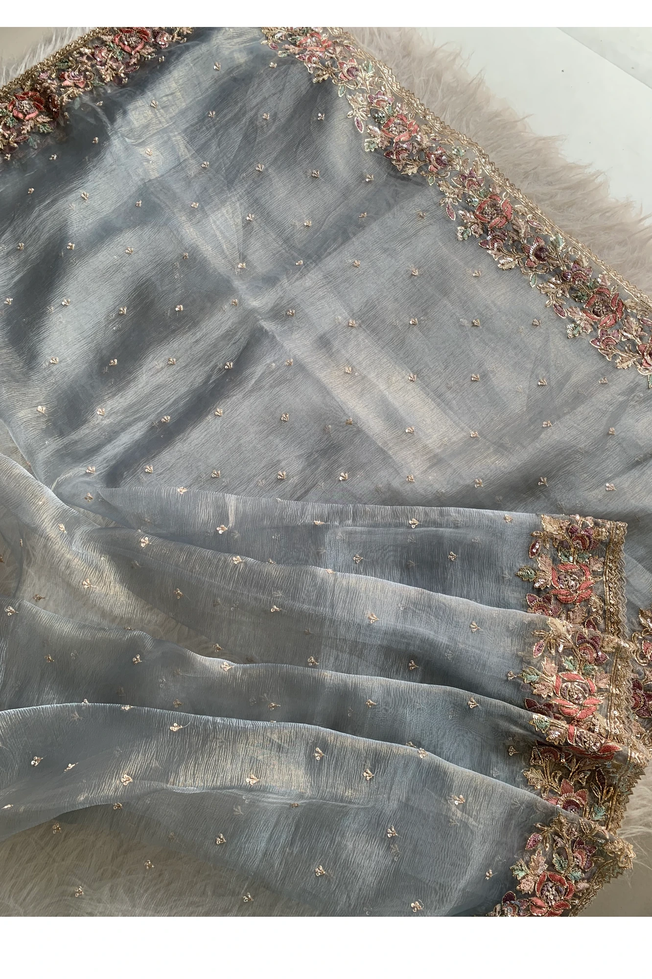 Sea Blue Crush Organza Saree 5649 05