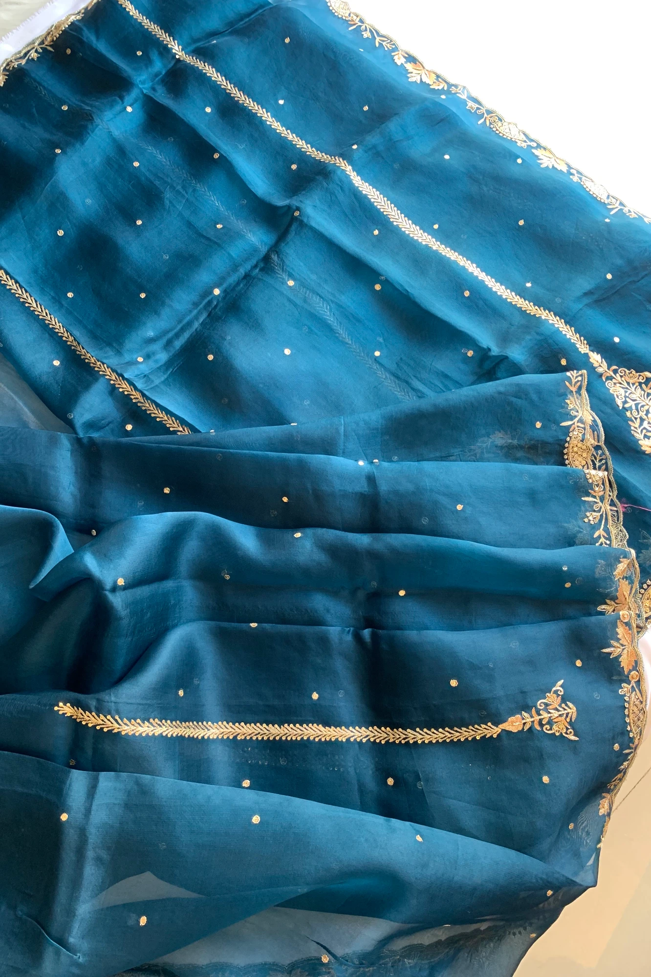 Peacock Blue Aari Pure Organza Saree 5850 10