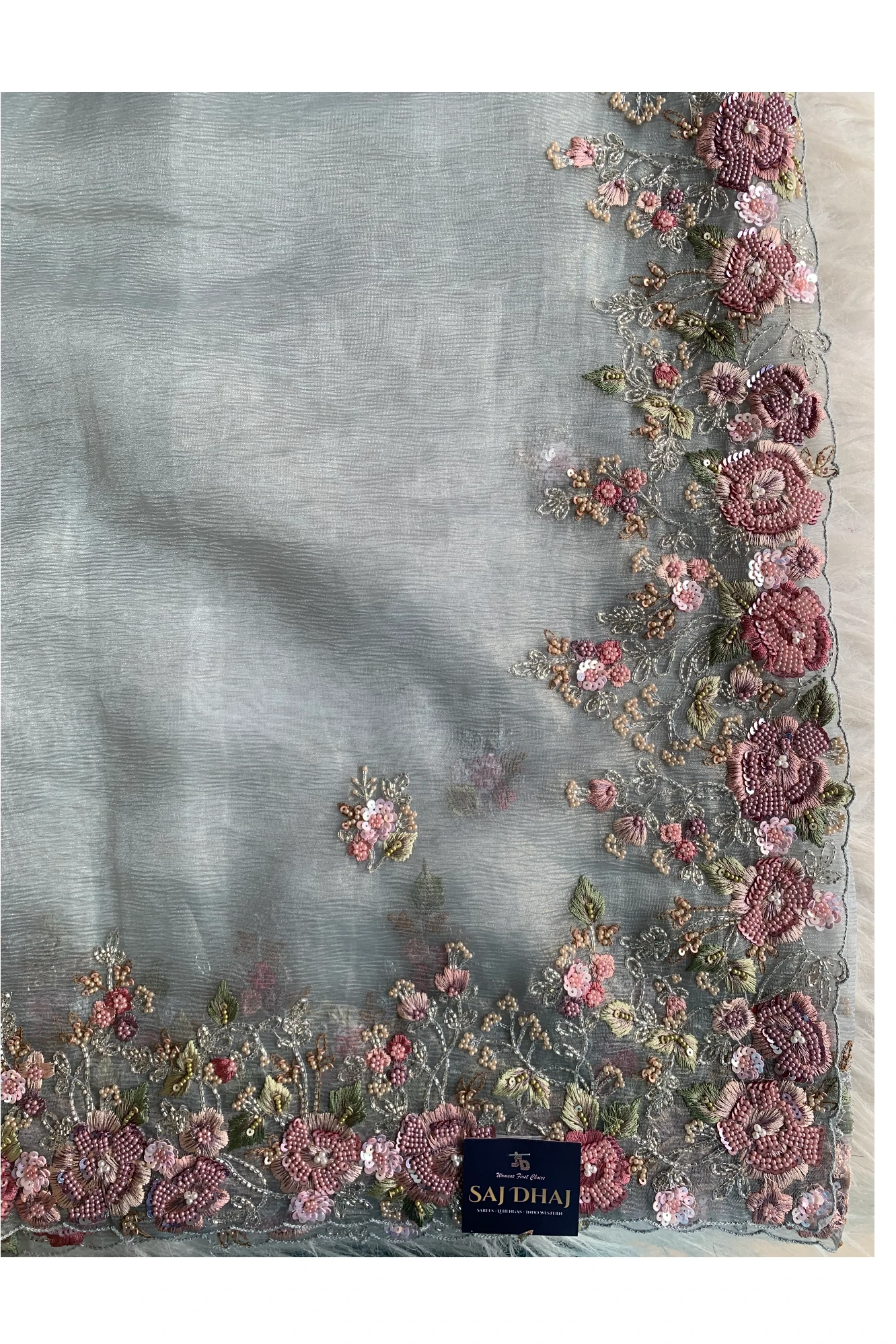 Sky Blue Crush Organza Saree 5649 05