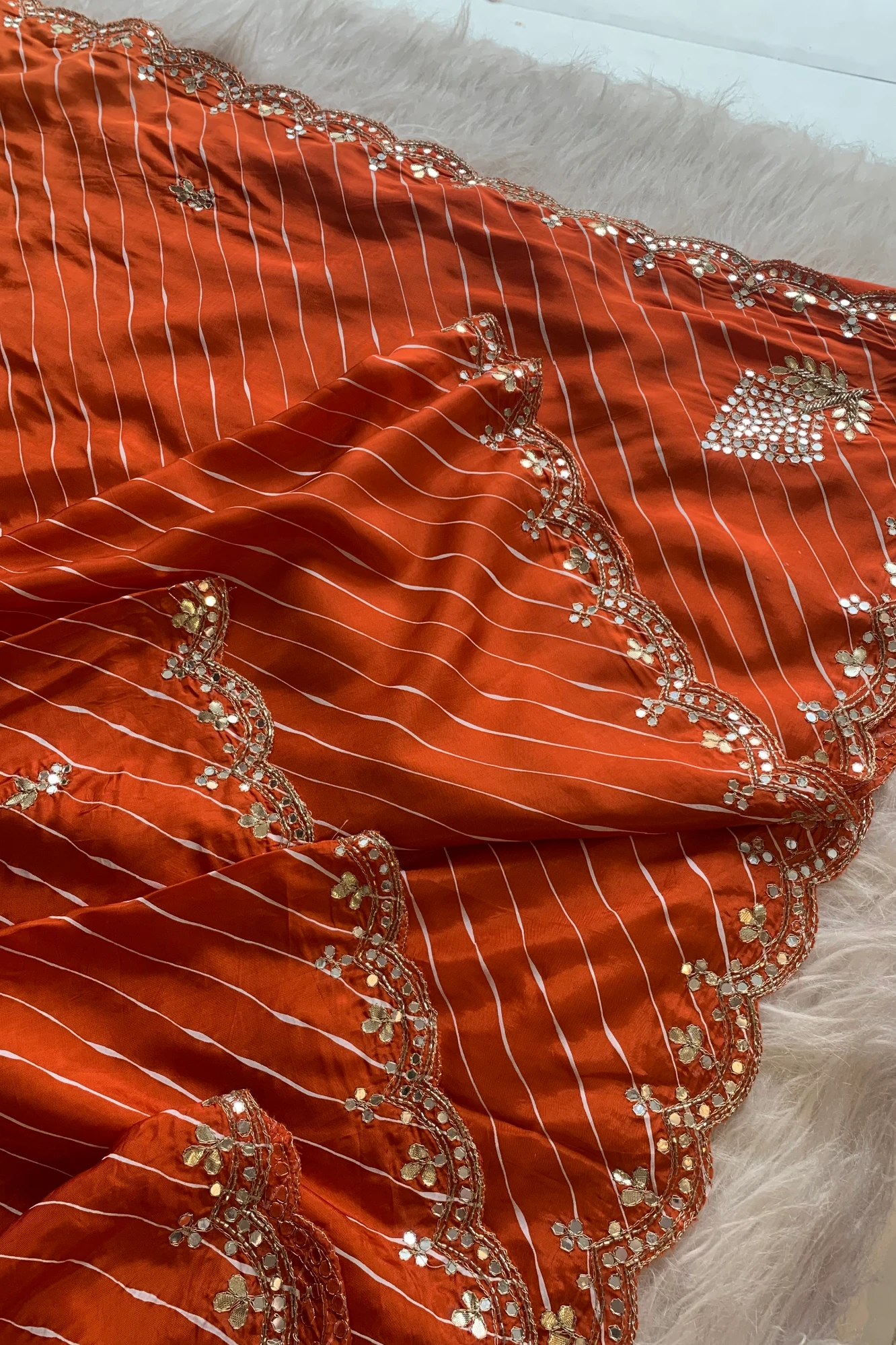 Orange Leheriya Russian Silk Saree with Gota Patti 5846 06