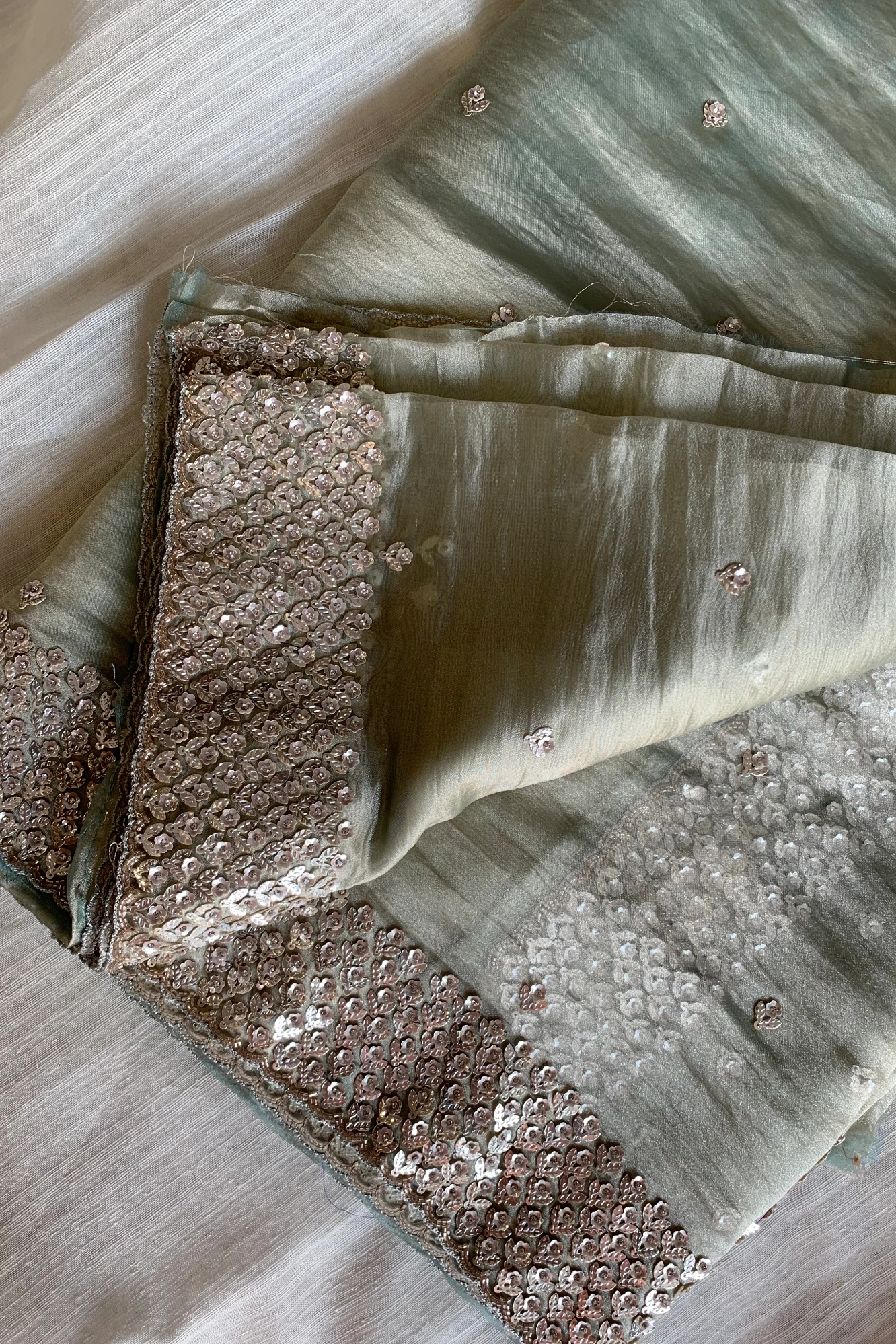 Sage Green Embellished Butter Organza Saree 5847 01