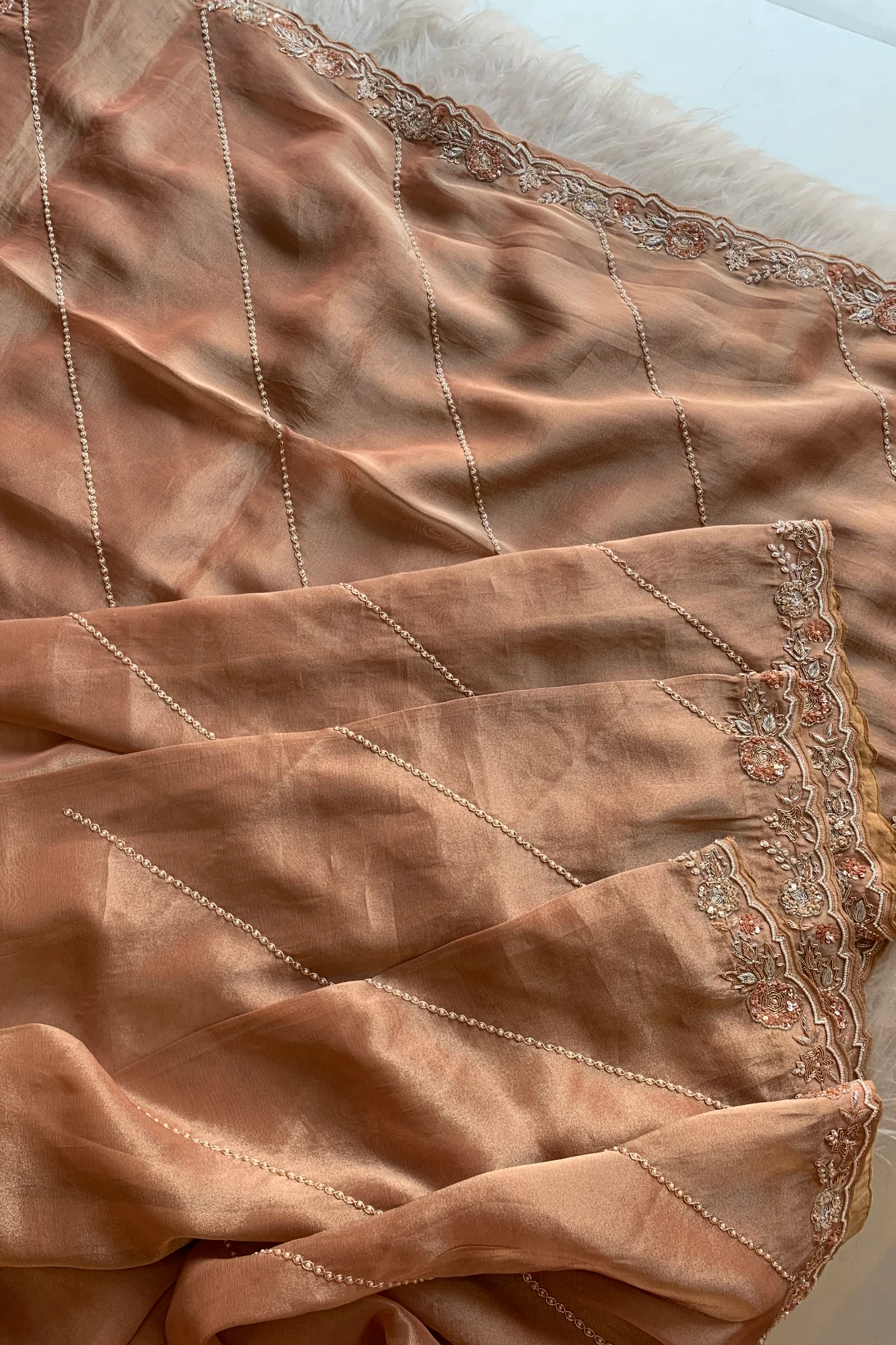 Rust Orange Tissue Saree 14600