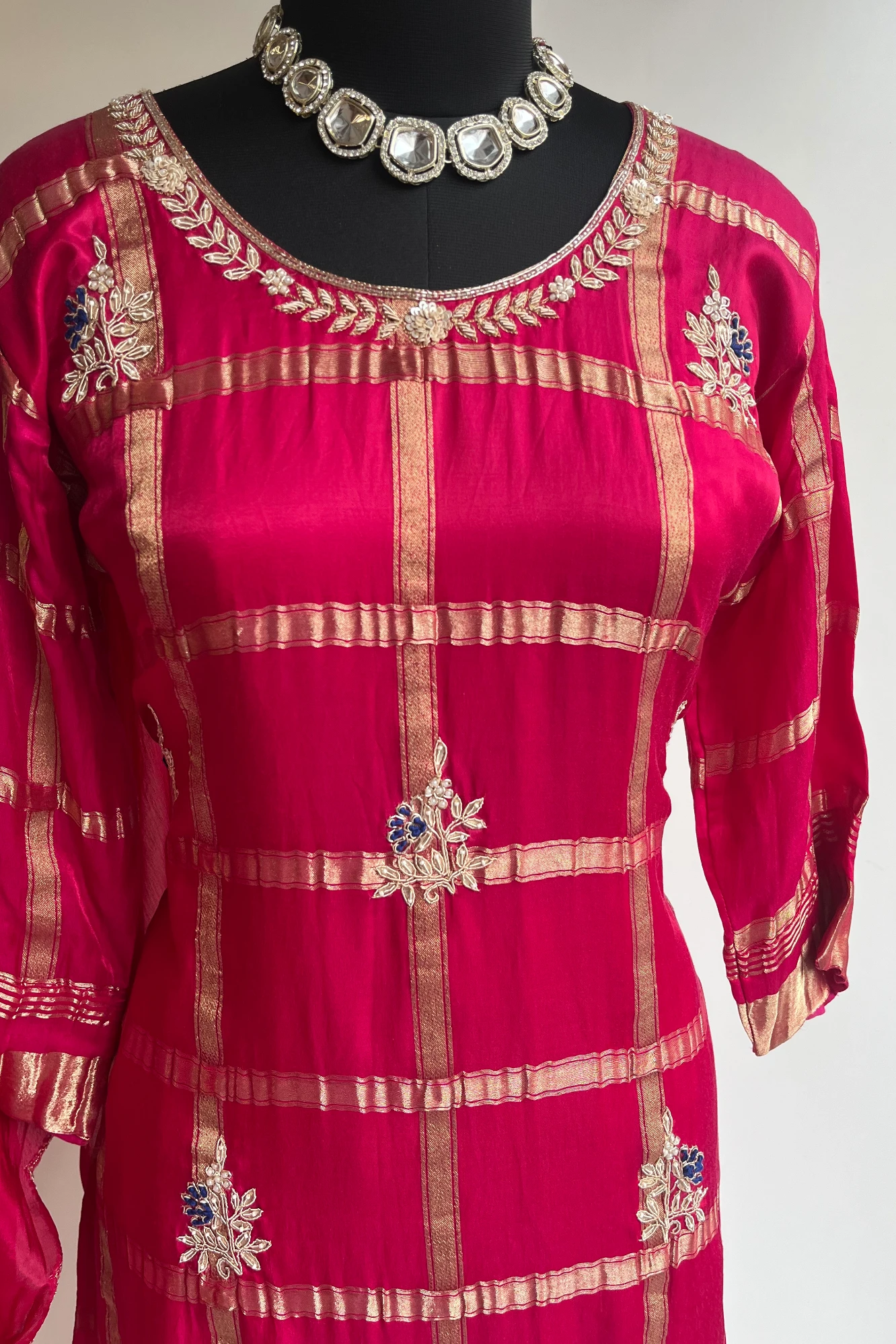 Rani Pink Kurti with Zardosi & French Knot – Sharara & Dupatta Set 5379 01 (42)