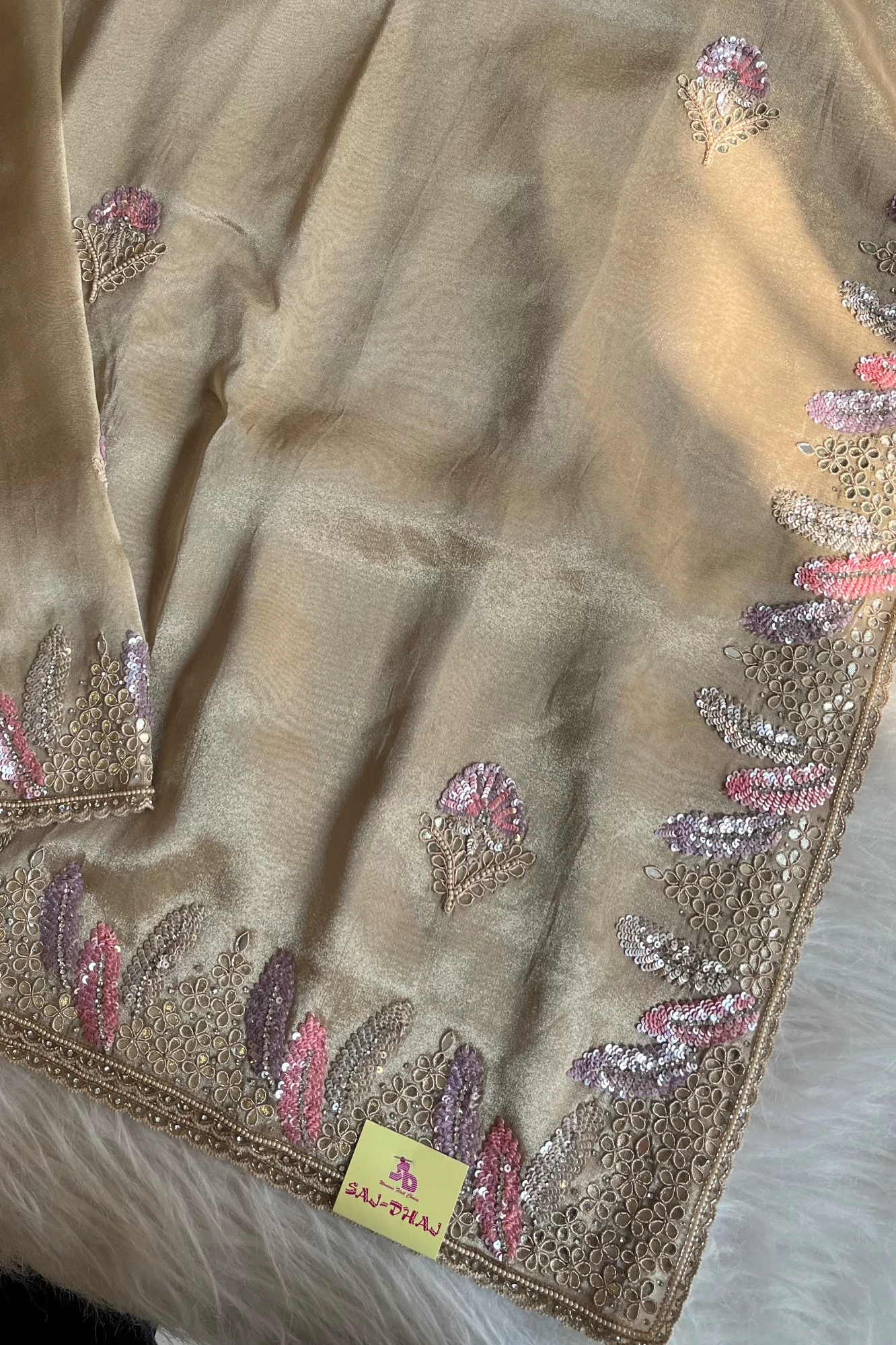 Beige Designer Tissue Saree 5518 11/5656 15