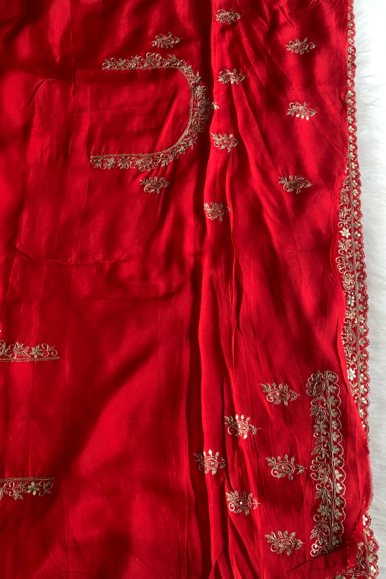 Red Habutai Silk Saree 5700 17