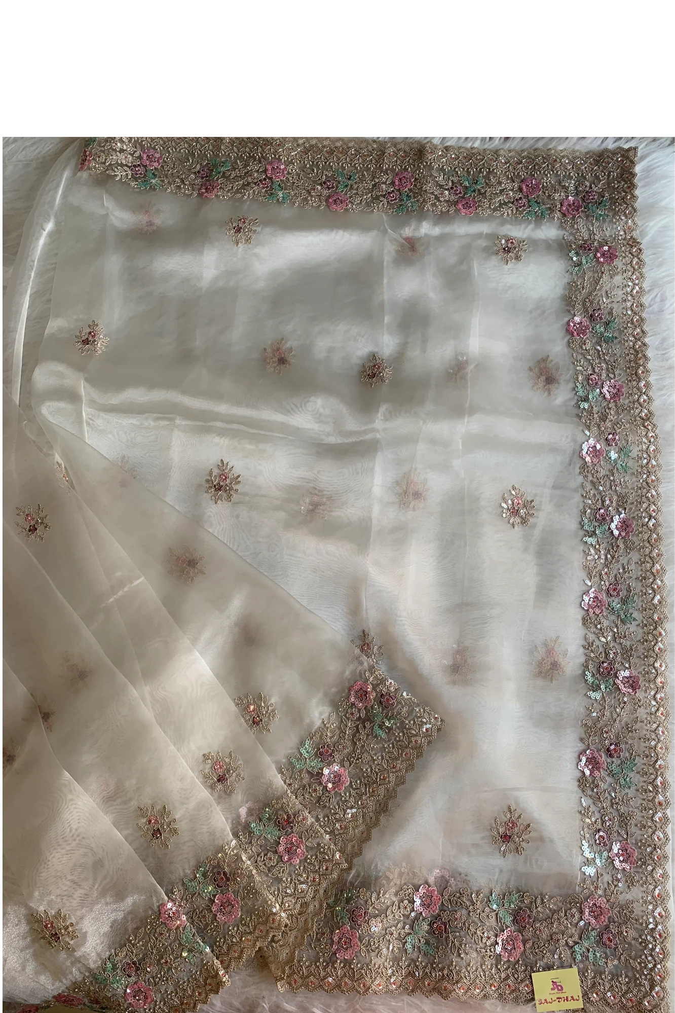Off White Glass Organza Saree 5777 05
