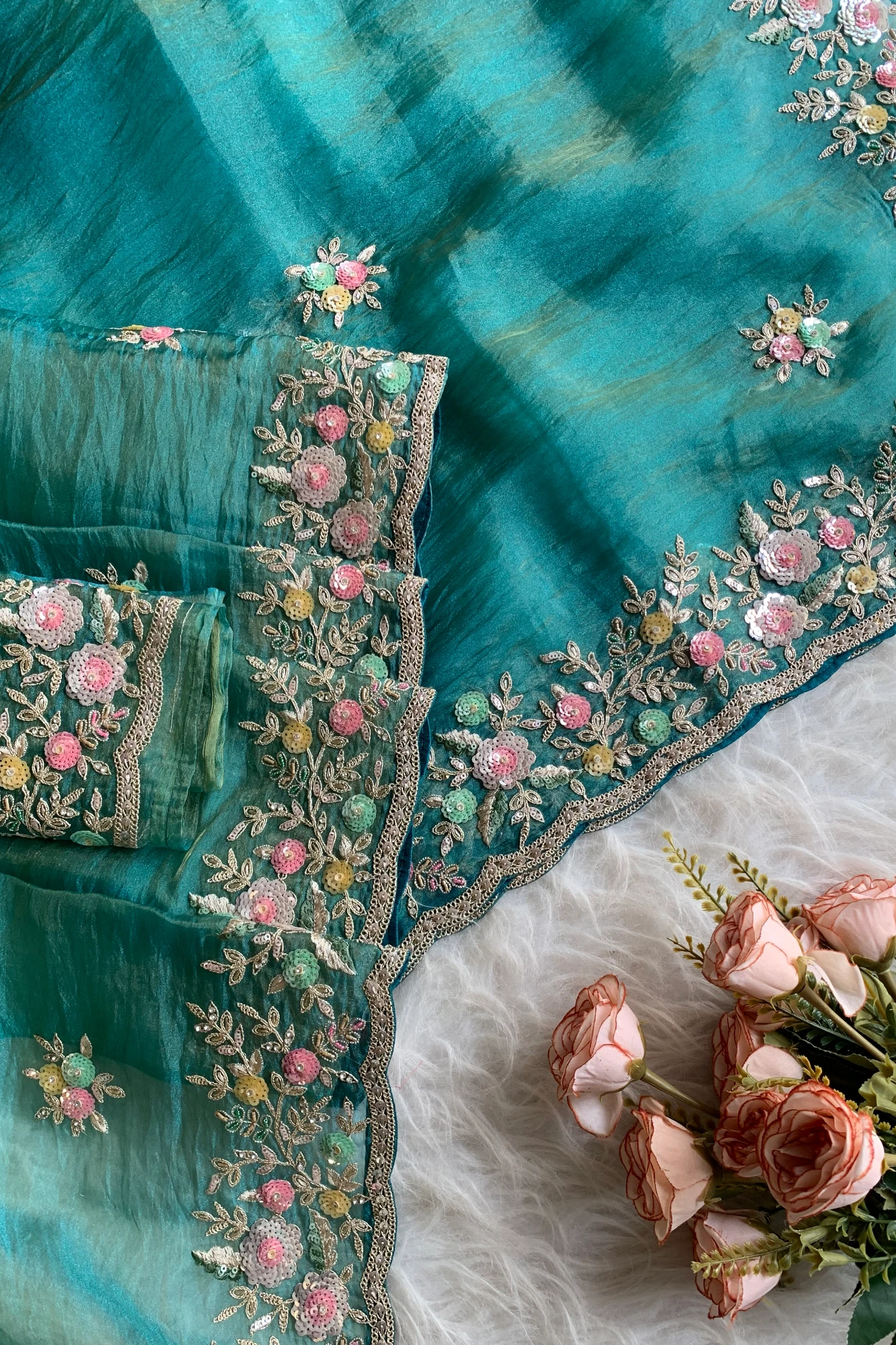 Blue Floral Tissue Organza Saree 5777 01