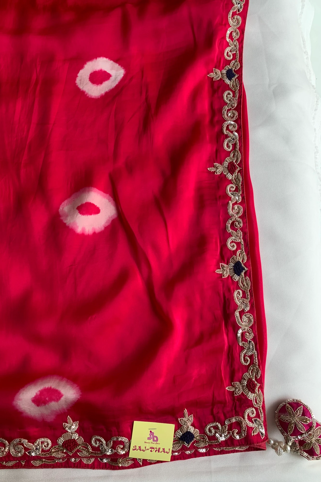 Rani Pink Habutai Silk Saree with Tie&Dye Design 5650 09