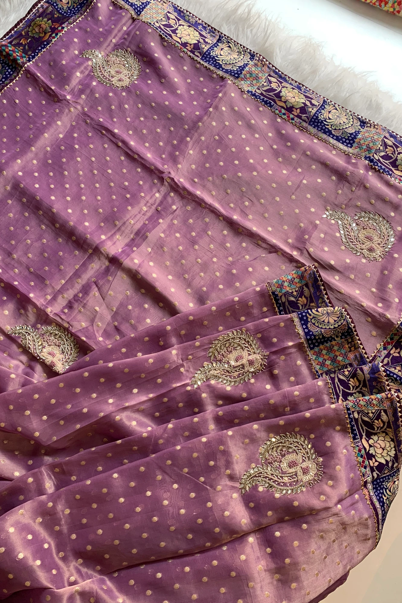 Light Purple Jamawar Border Tissue Saree 5763 08