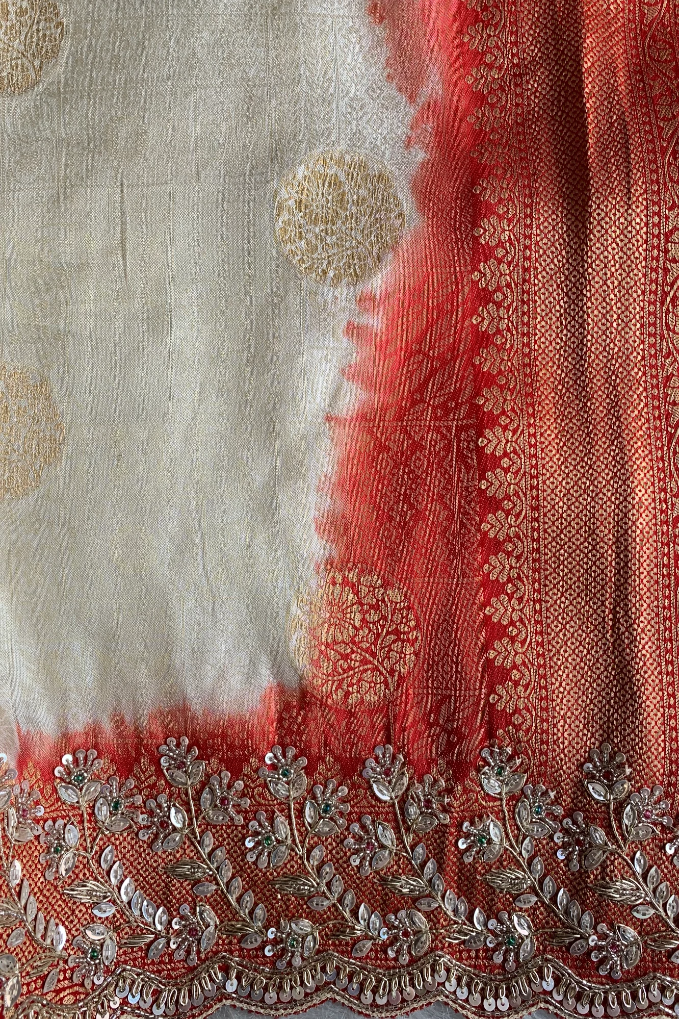 Ivory & Orange Banarasi Saree 5859 05