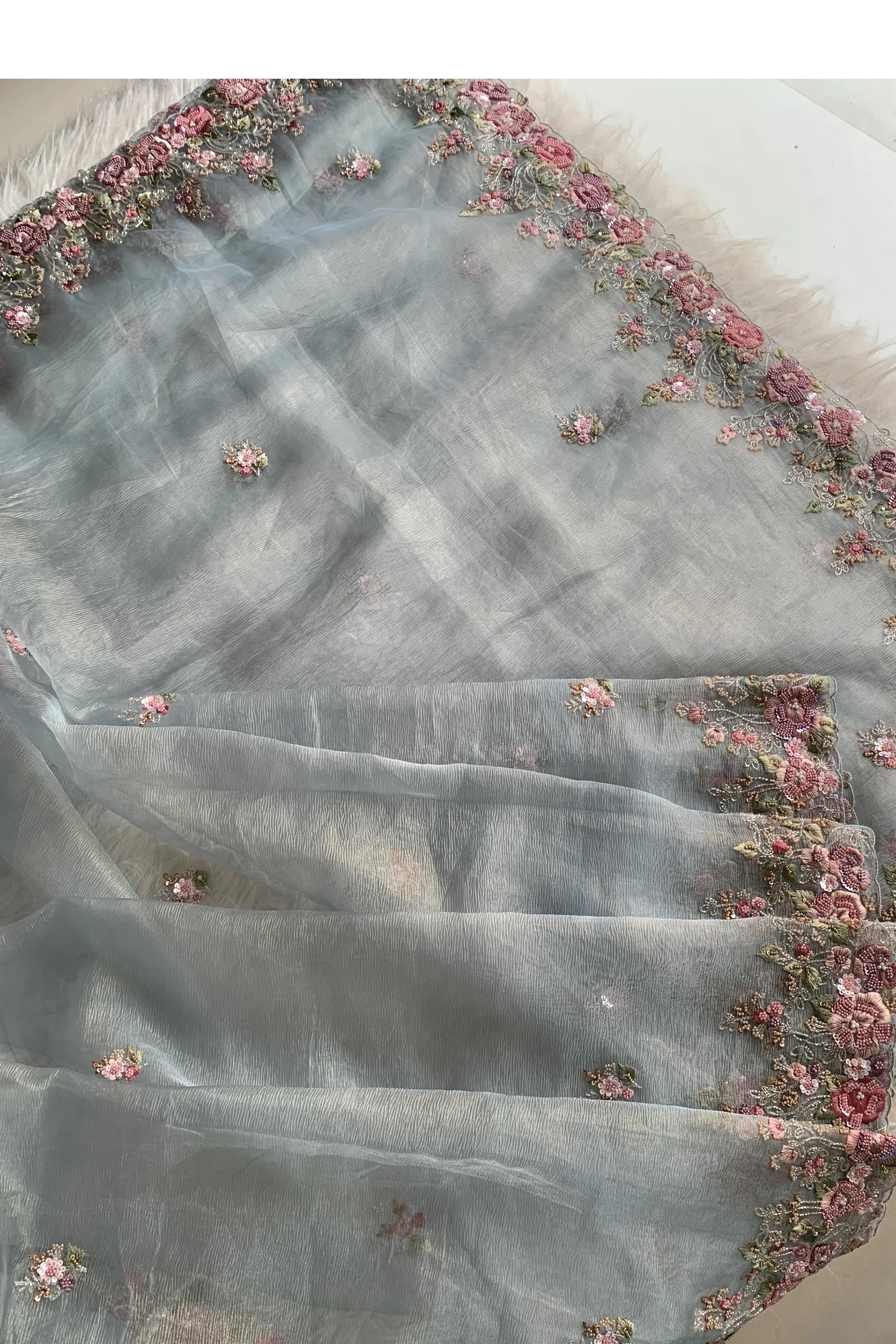 Sky Blue Crush Organza Saree 5649 05
