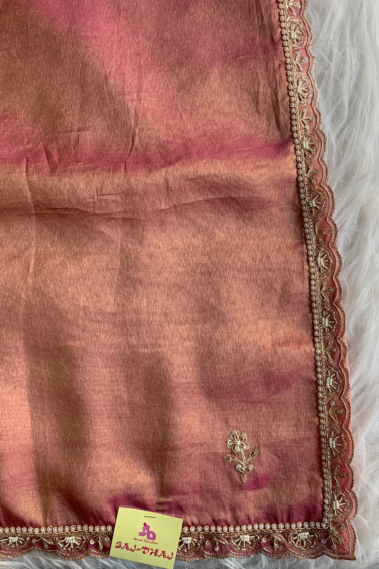 Onion Pink Aari Embellished Tissue Saree 5764 19