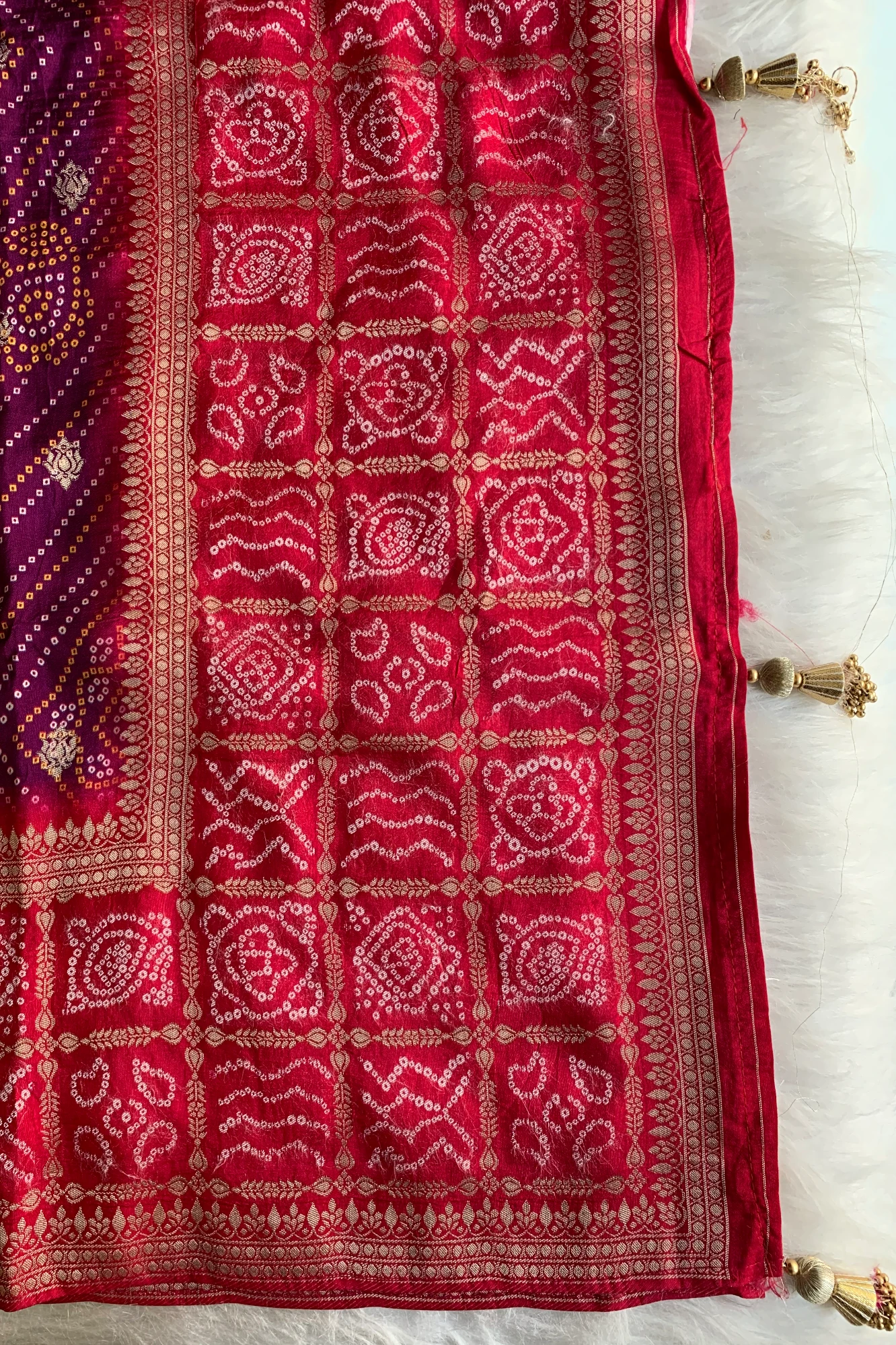 Red & Purple Bandhej Banarasi Saree 5214 06