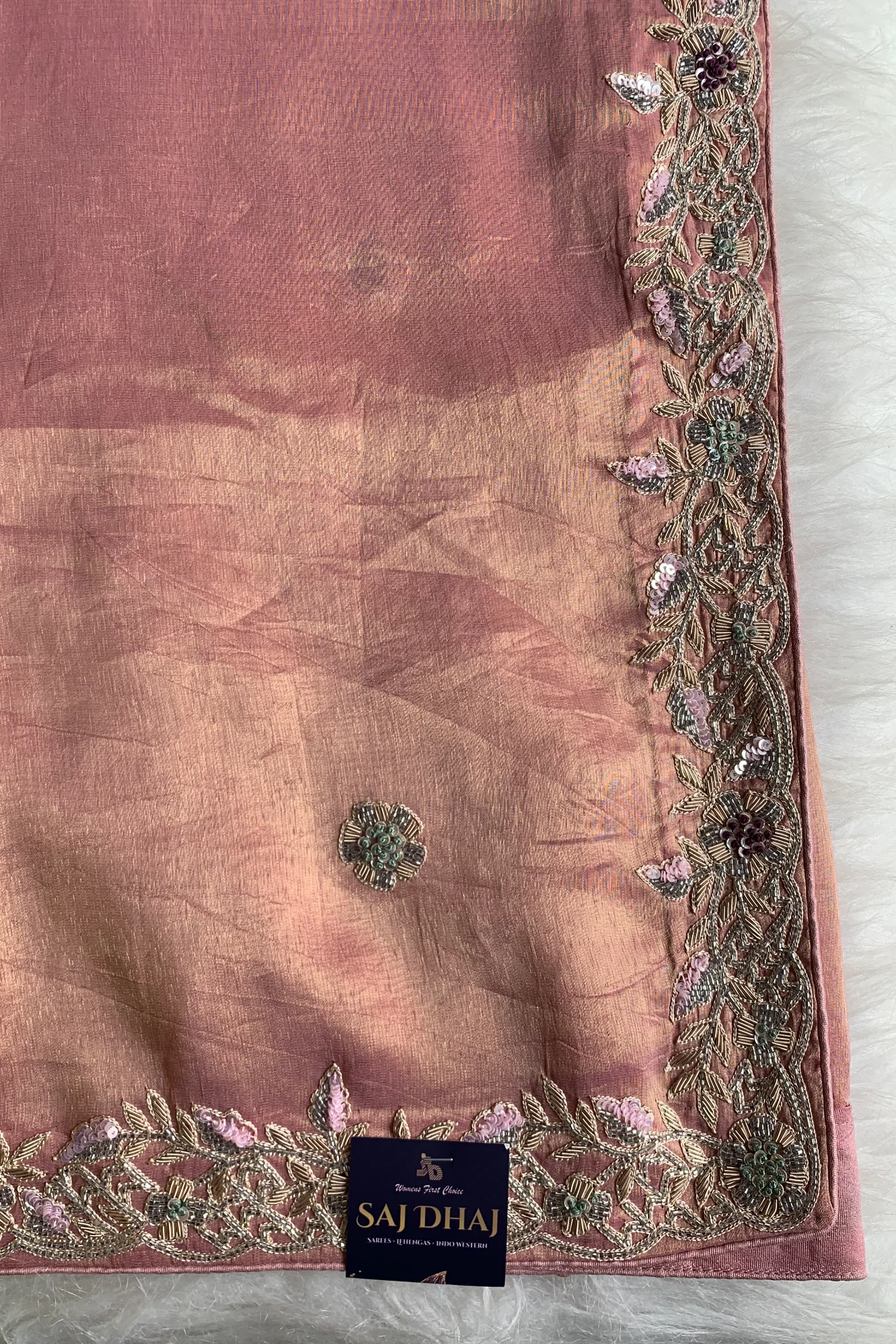 Peachy Pink Tissue Saree 5792 02